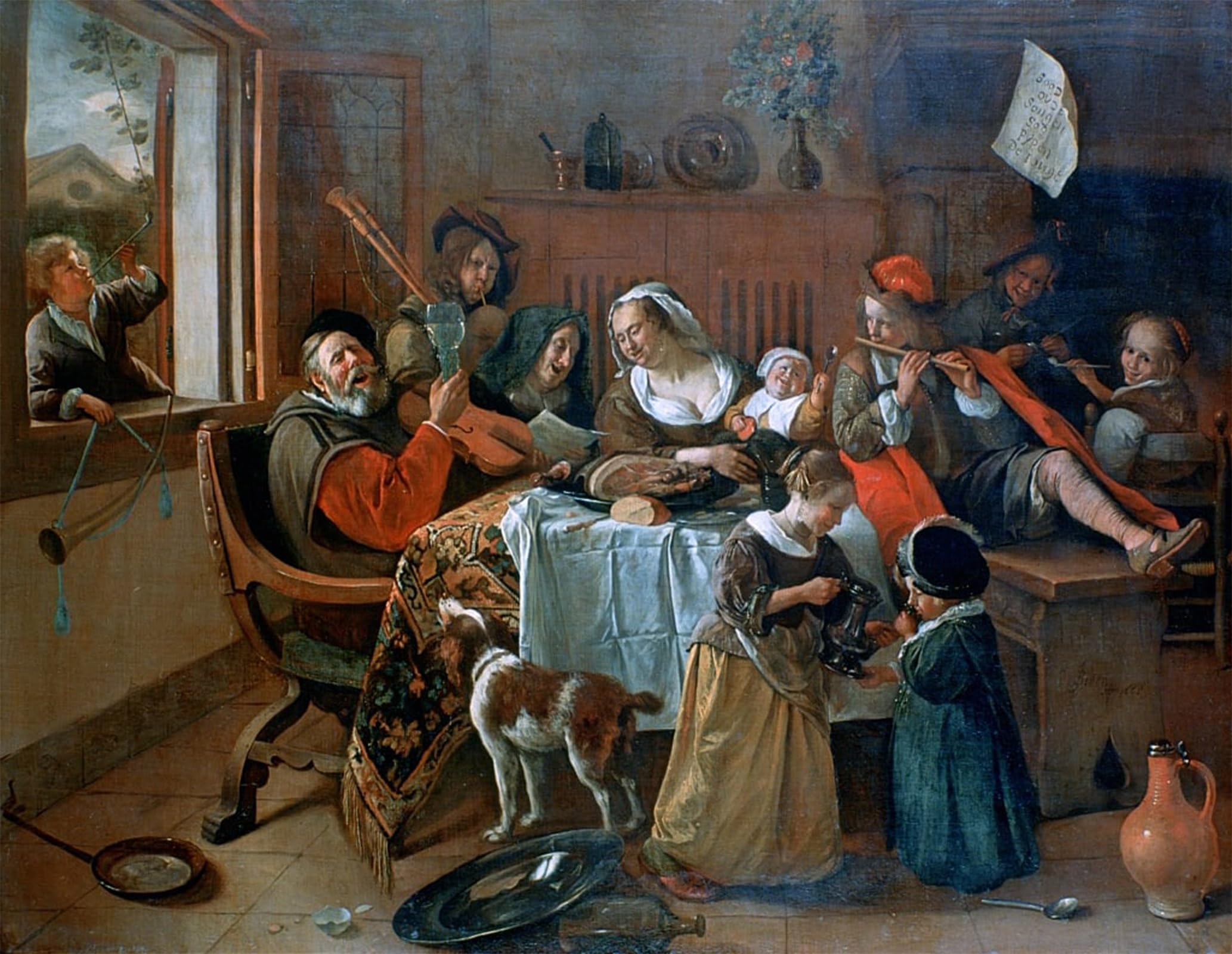 ARTXLXXBN Famous Print Painting Colorful Art Print the Merry Family by Jan Havickszoon Steen Canvas Art Decorations for Home Decor 60x90cm