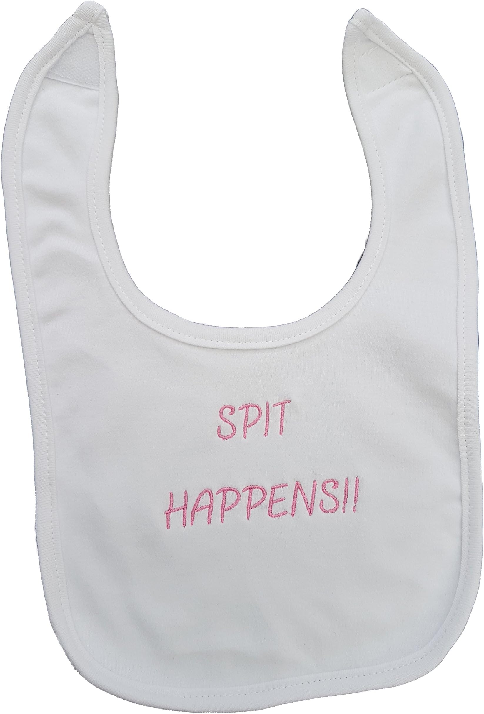 Teeny Buddens Baby Girls White Embroidered bib Funny Slogan Spit Happens
