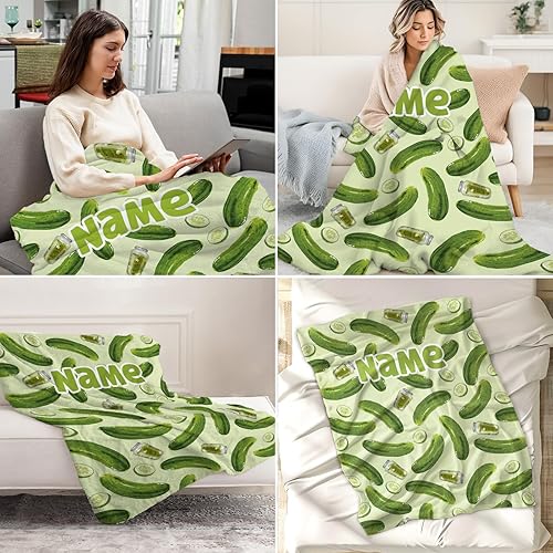 Miniatura 5 de PoshWrap Manta personalizada de pepinillo, 50 x 60 pulgadas, para adolescentes, mantas suaves y esponjosas para cama, sofá, manta verde divertida,