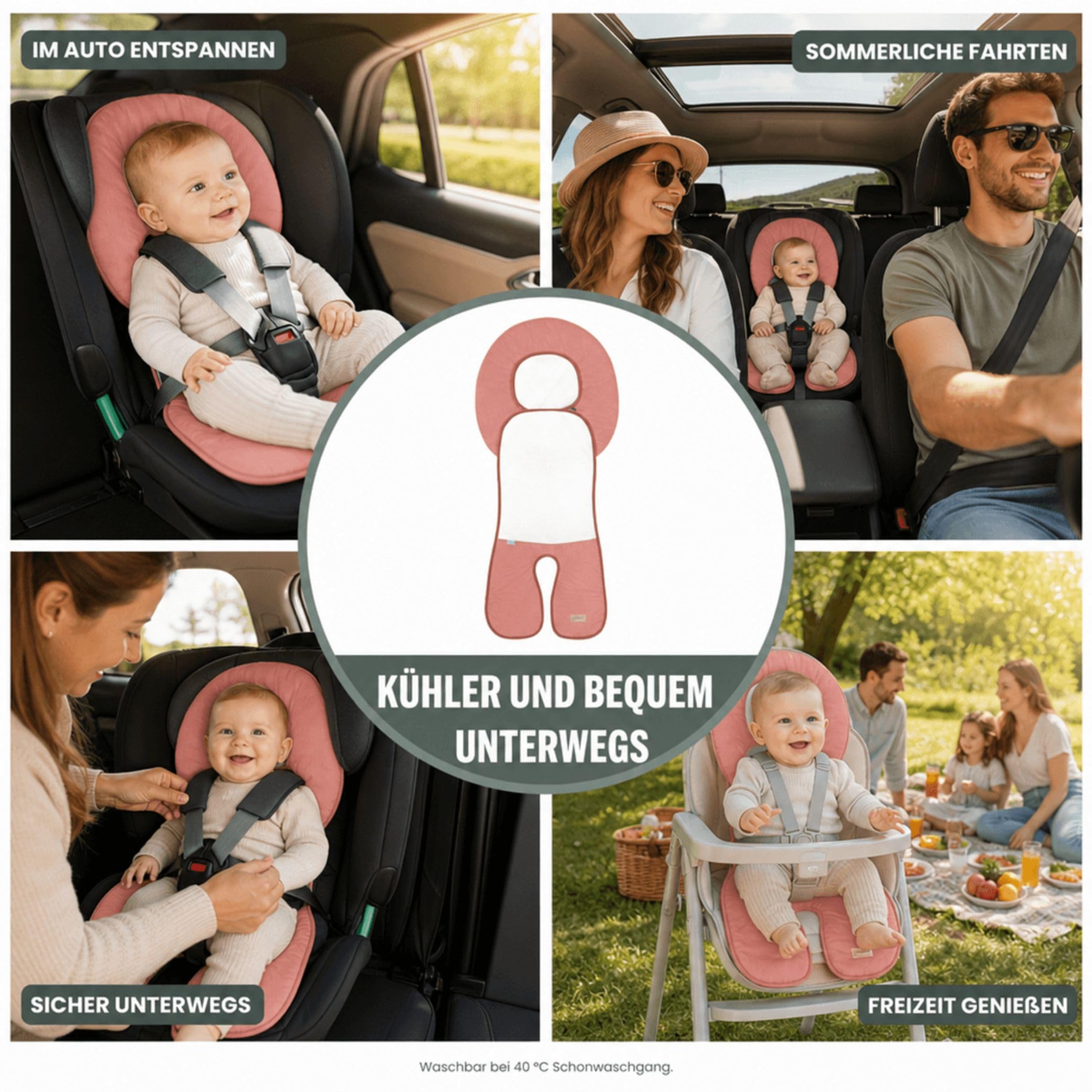 Odenwälder Babycool Sitzauflage für Autositze I Atmungsaktive Sommer Sitzeinlage Autositz I Schonbezug atmungsaktiv I Sommerbezug - Kühlt und schützt den Sitzbezug vor Flecken
