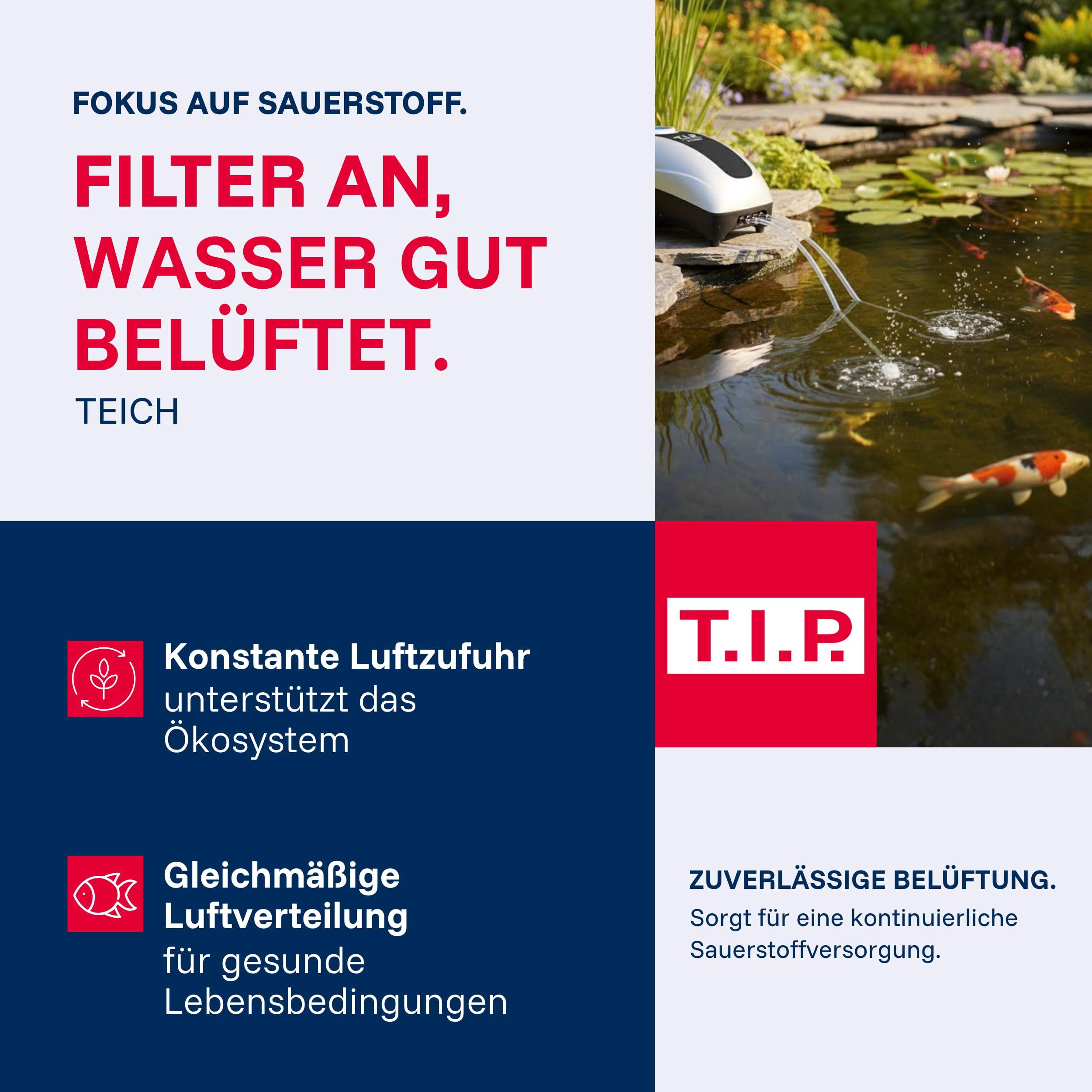 T.I.P. Teichbelüftungsset API 1000/4, regelbare Pumpe 450–900 l/h – Belüfter für Teich & Aquarium, inkl. Zubehör, Eisfreihaltefunktion, leise & energiesparend