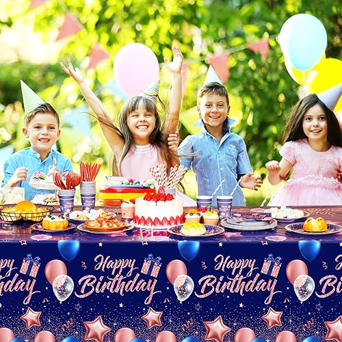 Miniatura 20 de Norme Juego de vajilla de cumpleaños de 176 piezas, color azul marino y plateado, incluye mantel, platos de papel, servilletas, vasos de papel