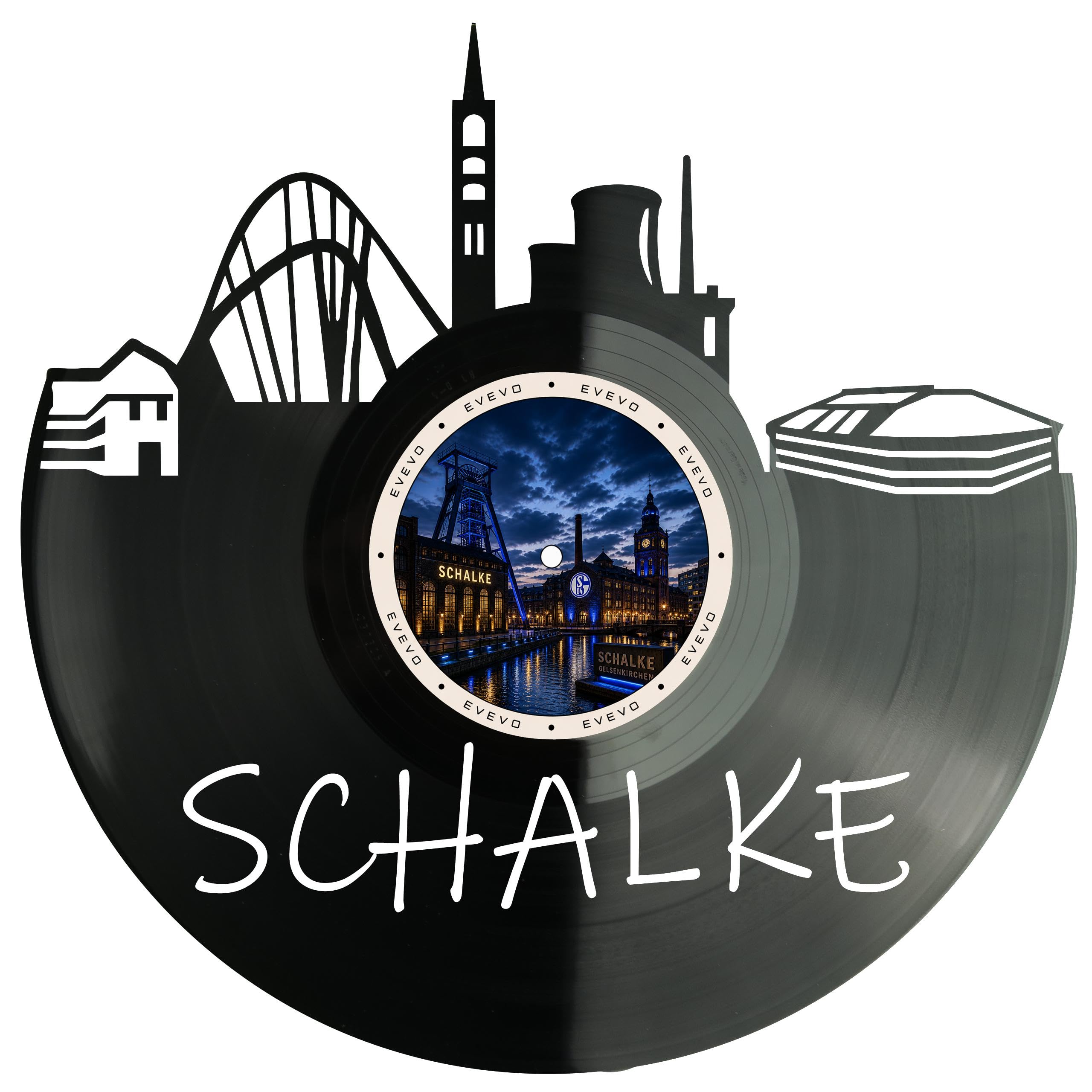 EVEVO Decorazione da parete in vinile Schalke Gelsenkirchen – Decorazione da parete in vinile Ruhrpott Skyline regalo per gli appassionati di calcio, tradizione mineraria D0025