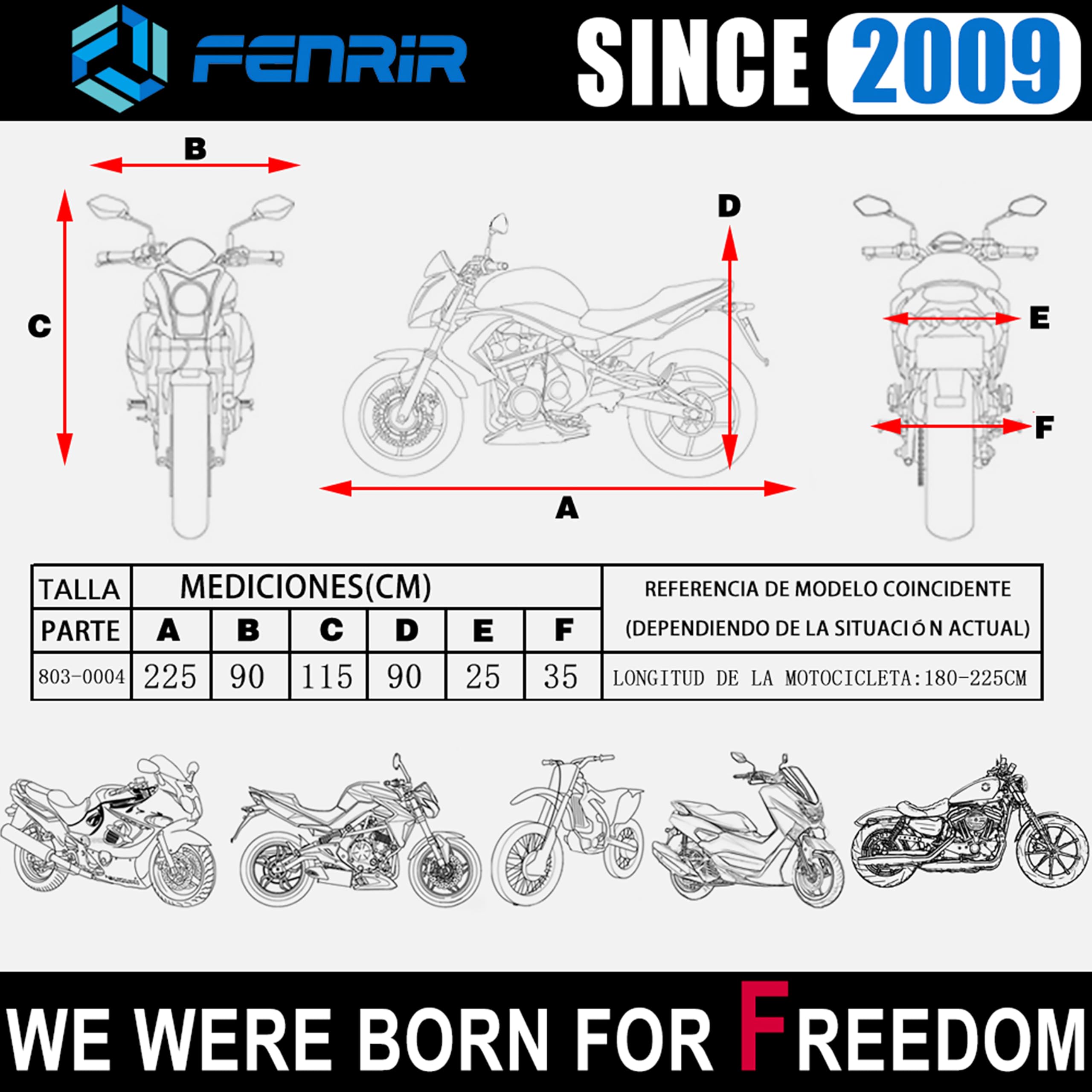 FENRIR 220CM 420D Funda Moto Impermeable Cubierta para Motocicleta Exterior Resistente al Calor Tubo de Escape Anti-quemadura Protectora por Super Deporte Enduro Naked de la Calle Scooter Motocross