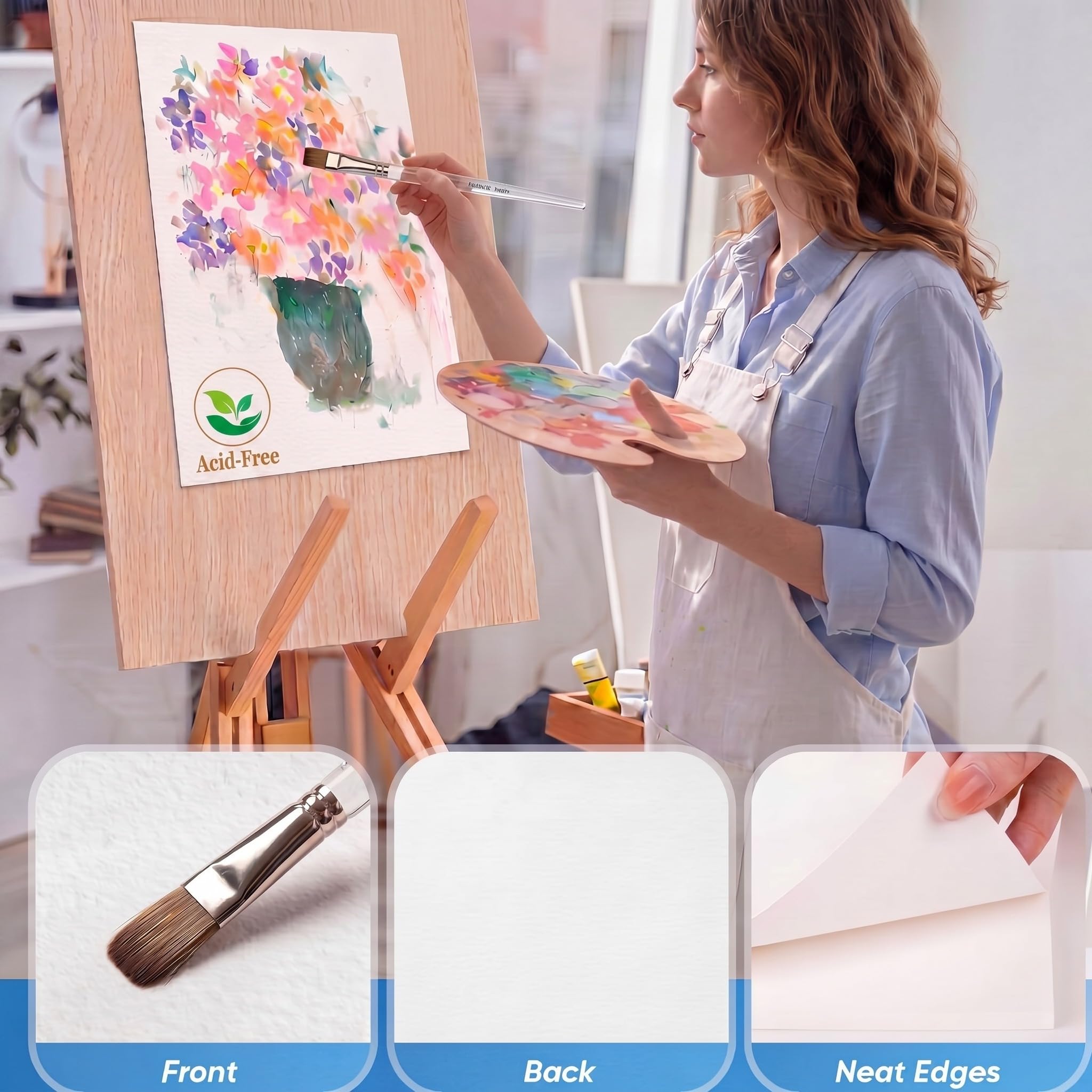 TaoBary Lot de 300 feuilles de papier aquarelle blanc pressé à froid - 50 kg - 230 g/m² - Pour croquis, peinture à l'aquarelle - Artistes débutants, adultes - Dessin artisanal (30,5 x 45,7 cm, 230 g