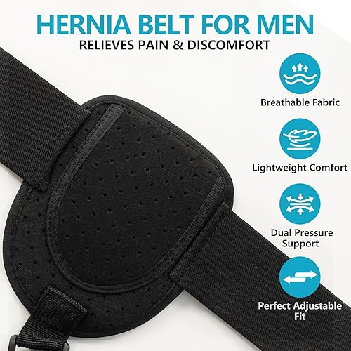 Miniatura 8 de Cinturones de hernia para hombres y mujeres, braguero de soporte de hernia femoral inguinal con almohadillas de compresión extraíbles, correa de