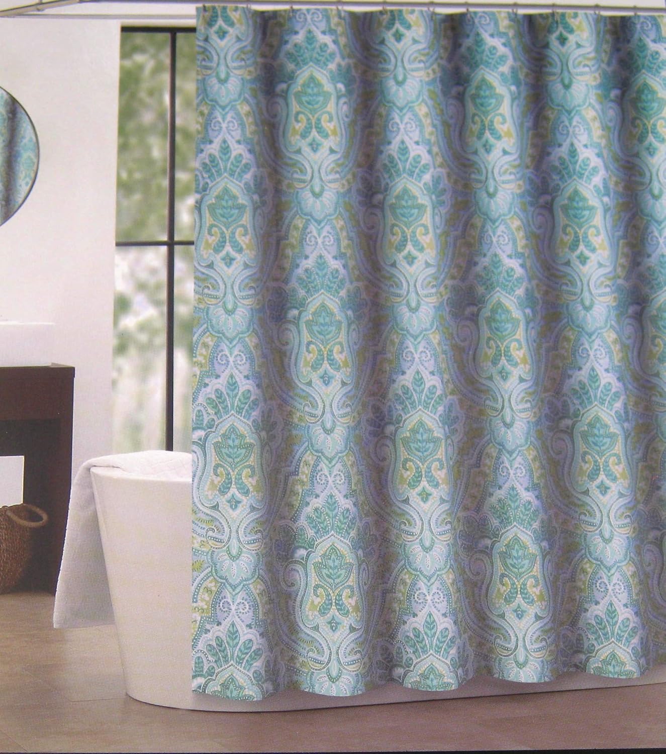 Amazon｜Tahariホーム豪華なファブリックシャワーcurtainizmir Medallion 72 " x 72青緑色｜シャワー