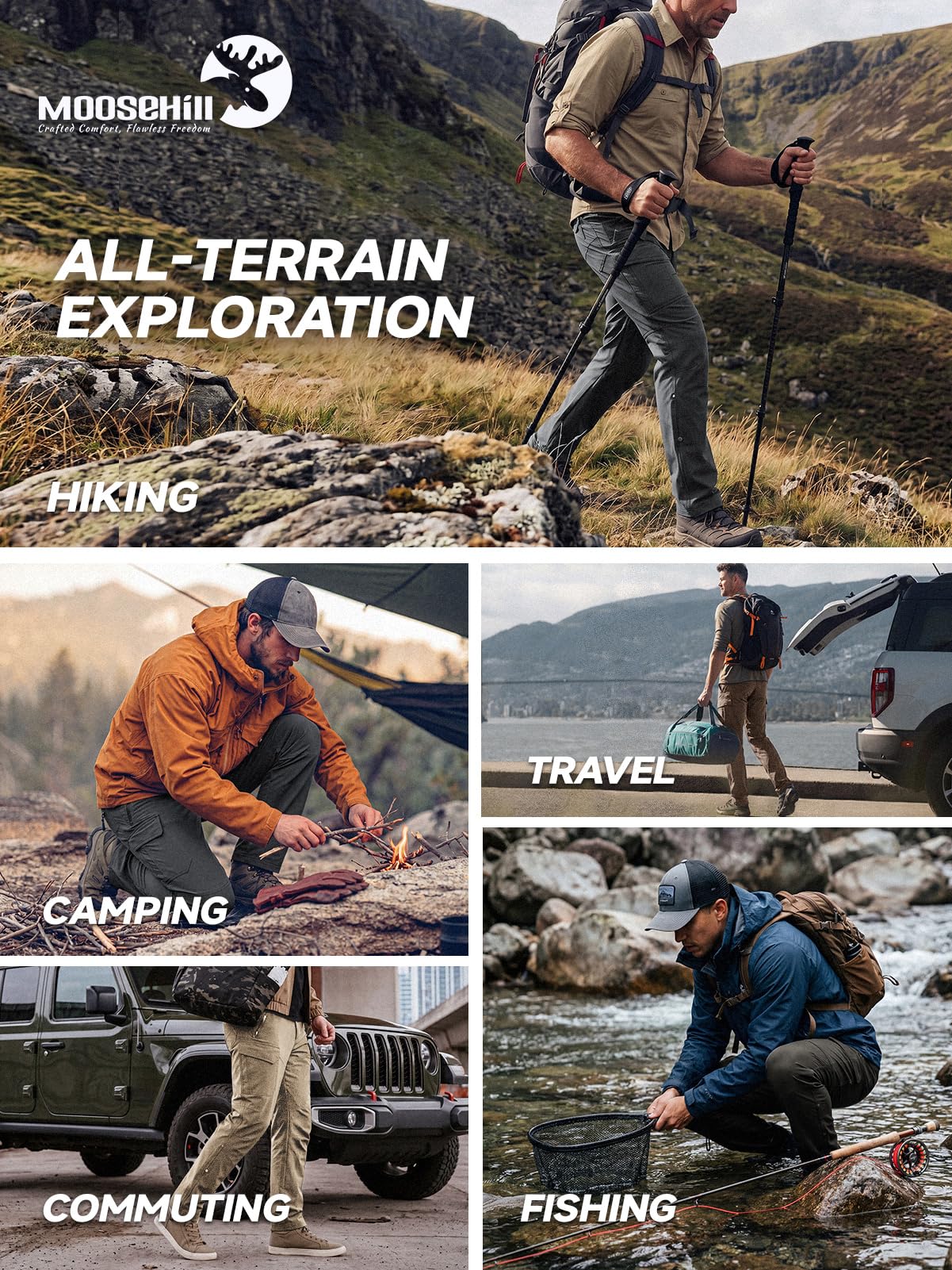 Moosehill Hiking Pants Men Breathable: Mesh Vents Lightweight Quick Dry Water Resistant Stretch 6 Pockets for Outdoor Hikers — view 8