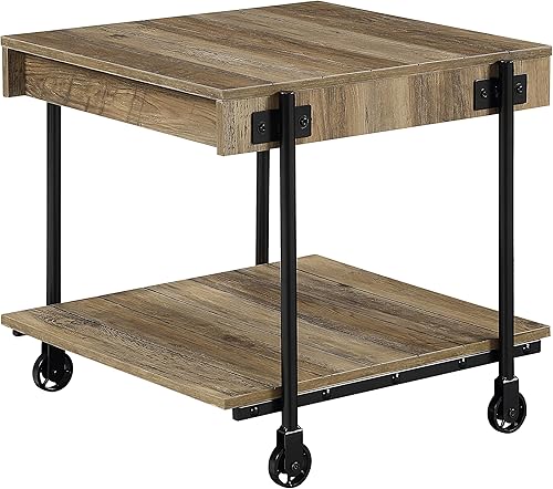 Miniatura 92 de Furniture of America Cleon Industrial - Juego de mesa de sofá y mesa de sofá con ruedas para sala de estar, color negro y roble rústico (3 piezas)