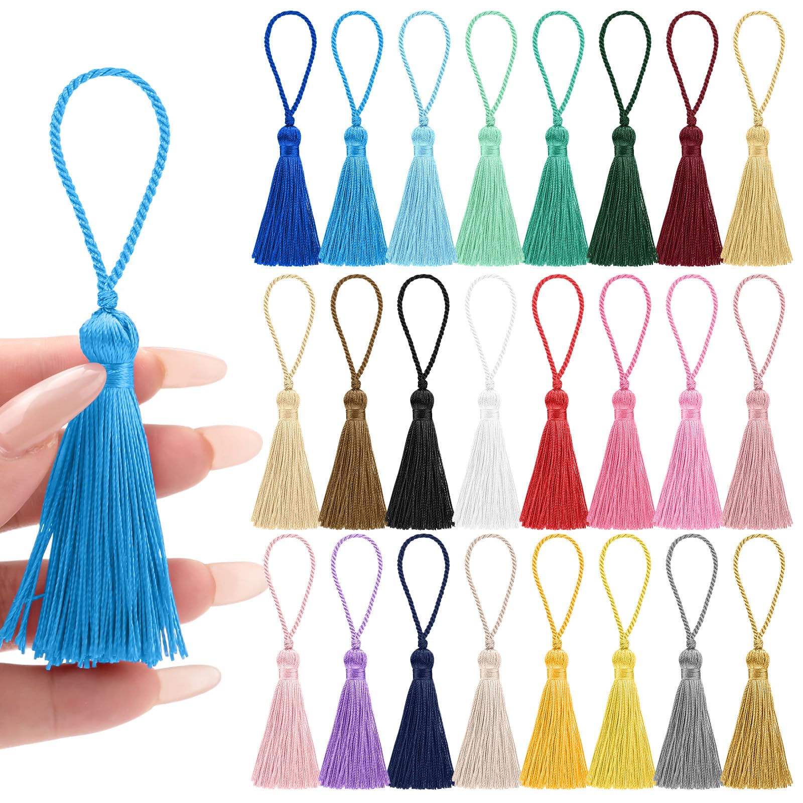 NACHLYNN 24PCS 4.3 Inch Handmad Silk Tassels for Crafts with 2 Inch Loops 2.37 Inch Tassels for Keychains Making DIY Jewelry Bookmarks Earrings Craft Accessory Tags(Assorted Colors)