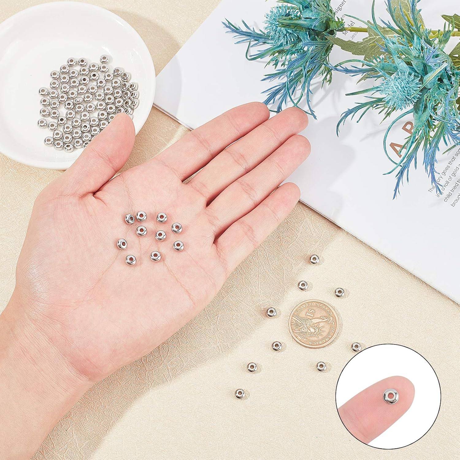UNICRAFTALE About 100pcs 2mm Rondelle Metal Beads Spacer Beads 6mm Diameter Stainless Steel Rondelle Bead Loose Beads Metal Spacers for Jewelry Making Findings DIY Stainless Steel Color - Image 3