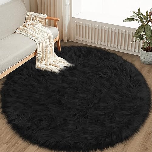 Miniatura 10 de TENNOLA Alfombra redonda rosa para dormitorio de niñas, alfombra circular esponjosa de 4 4 pies para habitación de niños, alfombra peluda para