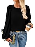 Womens Tops 2025 Spring Puff Long Sleeve Chiffon Work Blouses Dressy Casual Crewneck Flowy Shirts Fall Outfits