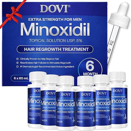 Dovi Minoxidil - Tratamiento para el crecimiento del cabello al 5% para hombres, solución tópica avanzada extra fuerte, suministro de 6 meses, ayuda