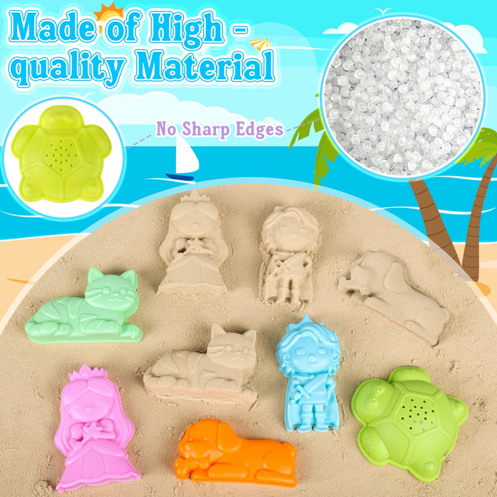 Juguetes de playa plegables para niños pequeños, cubeta de arena plegable y palas con bolsa de malla y kit de construcción de castillo de arena, juguetes de arena de viaje para artículos esenciales de