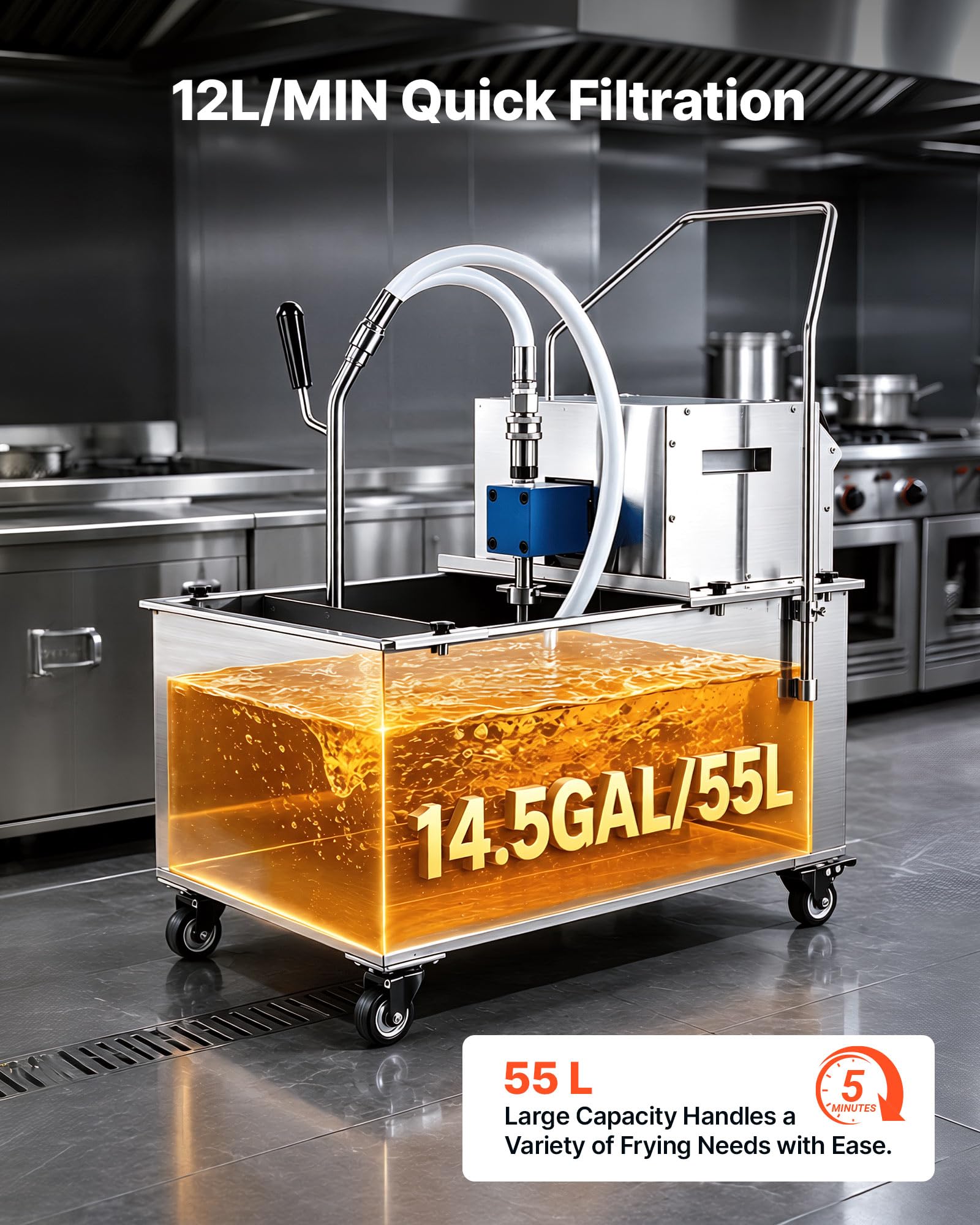 VEVOR Mobile Friteusenfiltermaschine 55 L 250 W Friteusenölfilterwagen