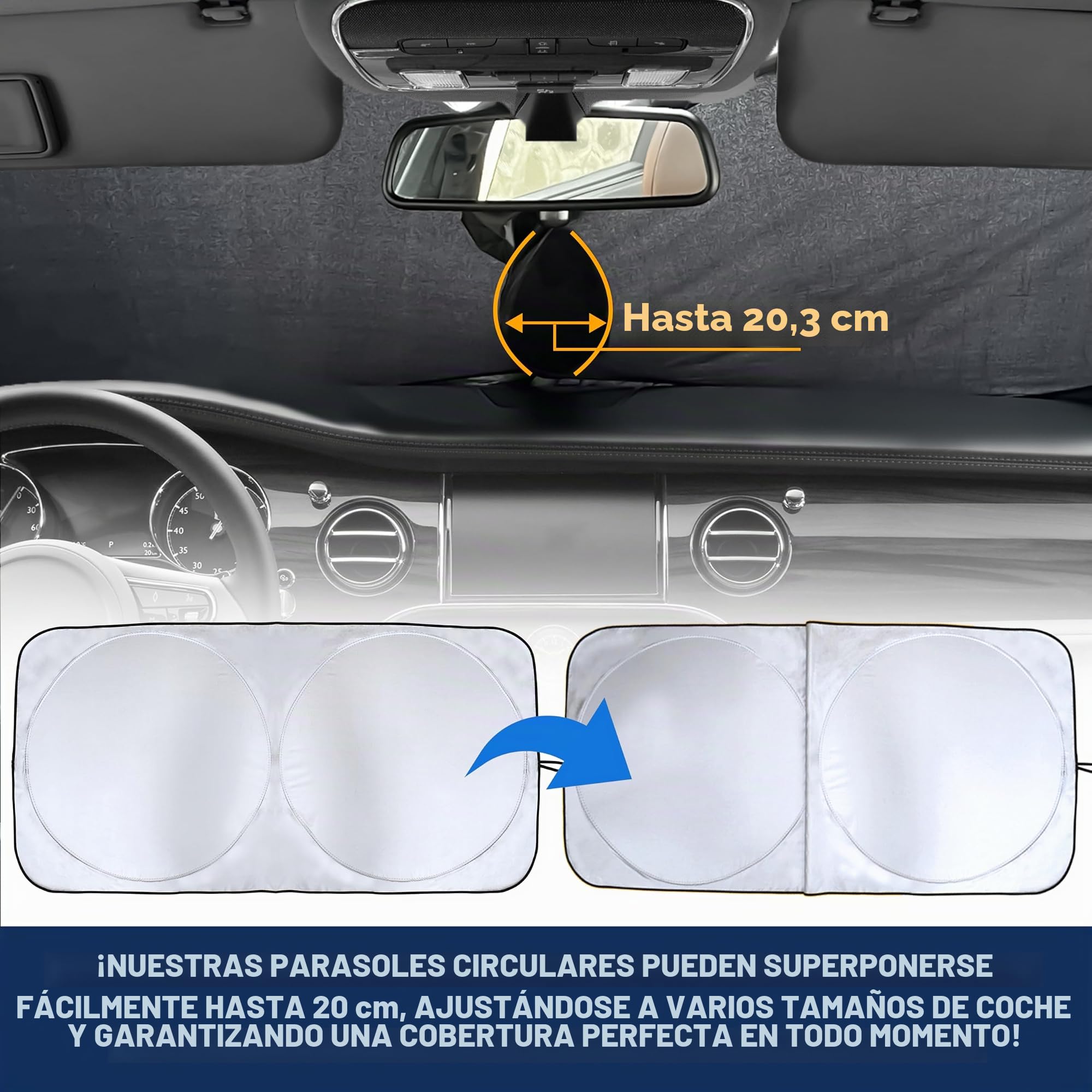 EcoNour - Parasol para Parabrisas con diseño Patentado para Bloquear el 99% del Calor y Mantiene el Interior Fresco para Coches, SUV, camión, Talla M 162,6 x 81,3 cm
