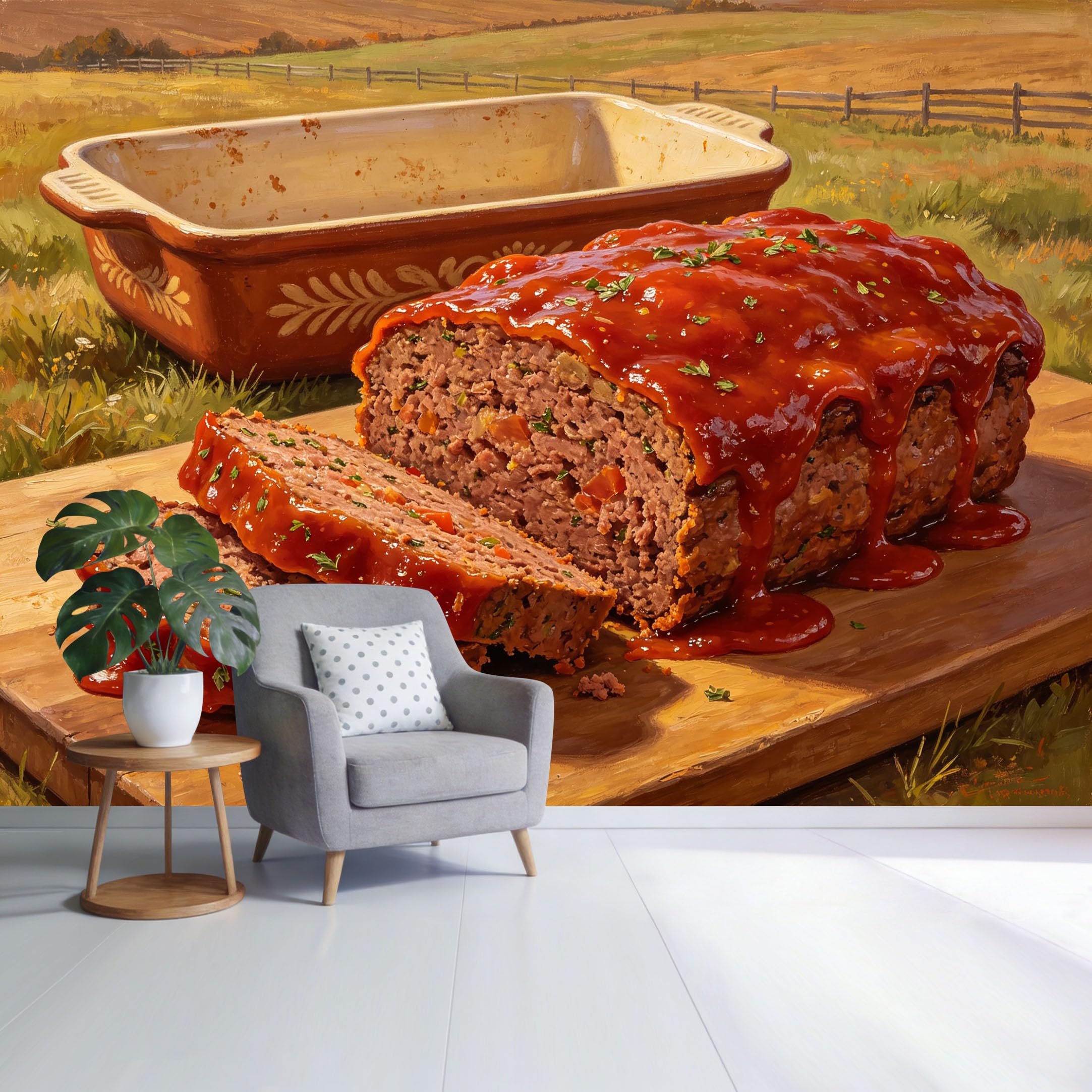 Custom Size Wall Mural Farmhouse Country Kitchen Meatloaf Painting Rustic Landscape Oil Painting Style SelfAdhesive Wall Fabric Removable Wallpaper for Home Office Decor