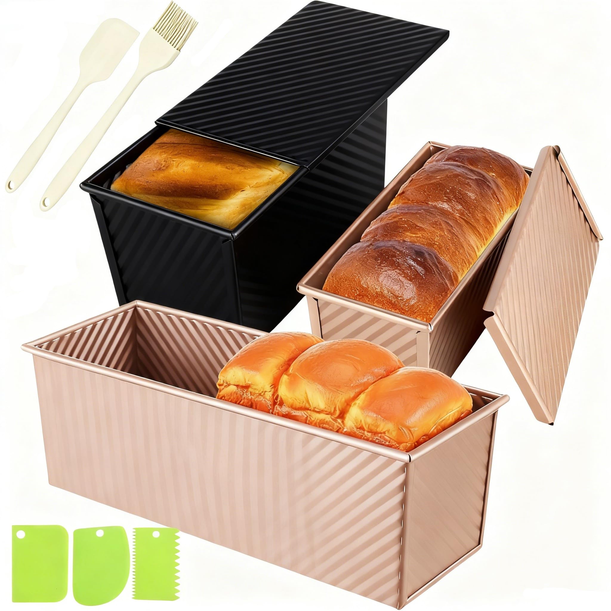 YURTKUMAS 3-Pack Pullman Loaf Pan with Lids