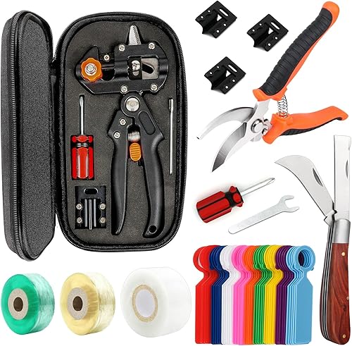 Herramientas de injerto de jardín, herramientas de poda de jardín 2 en 1, incluyendo cuchillo de injerto, tijeras de podar, cintas de injerto de