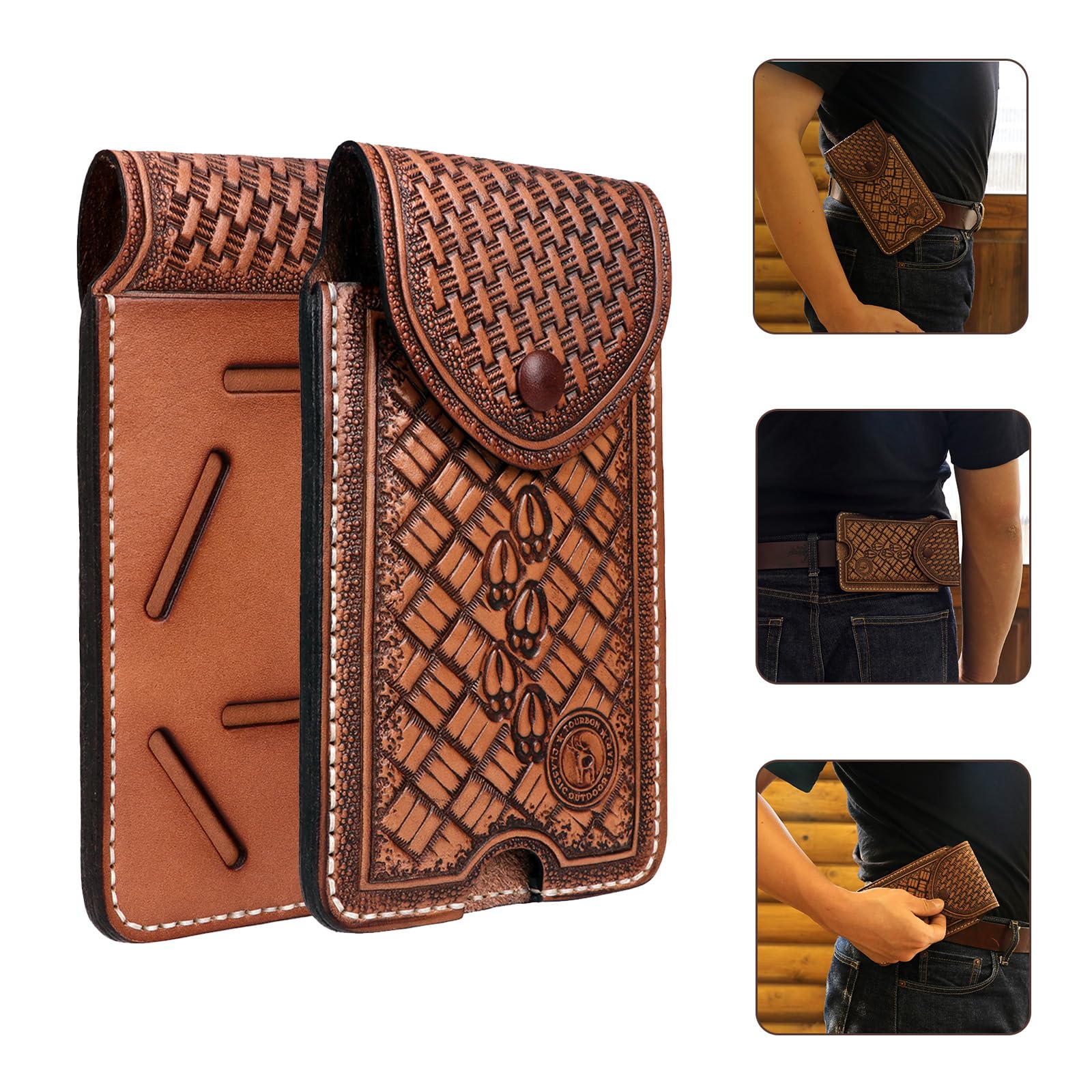 TOURBON Genuine Leather Phone Pouch for Belt Mens Mobile Phone Holster Lightweight Smartphone Holder Case - Image 3