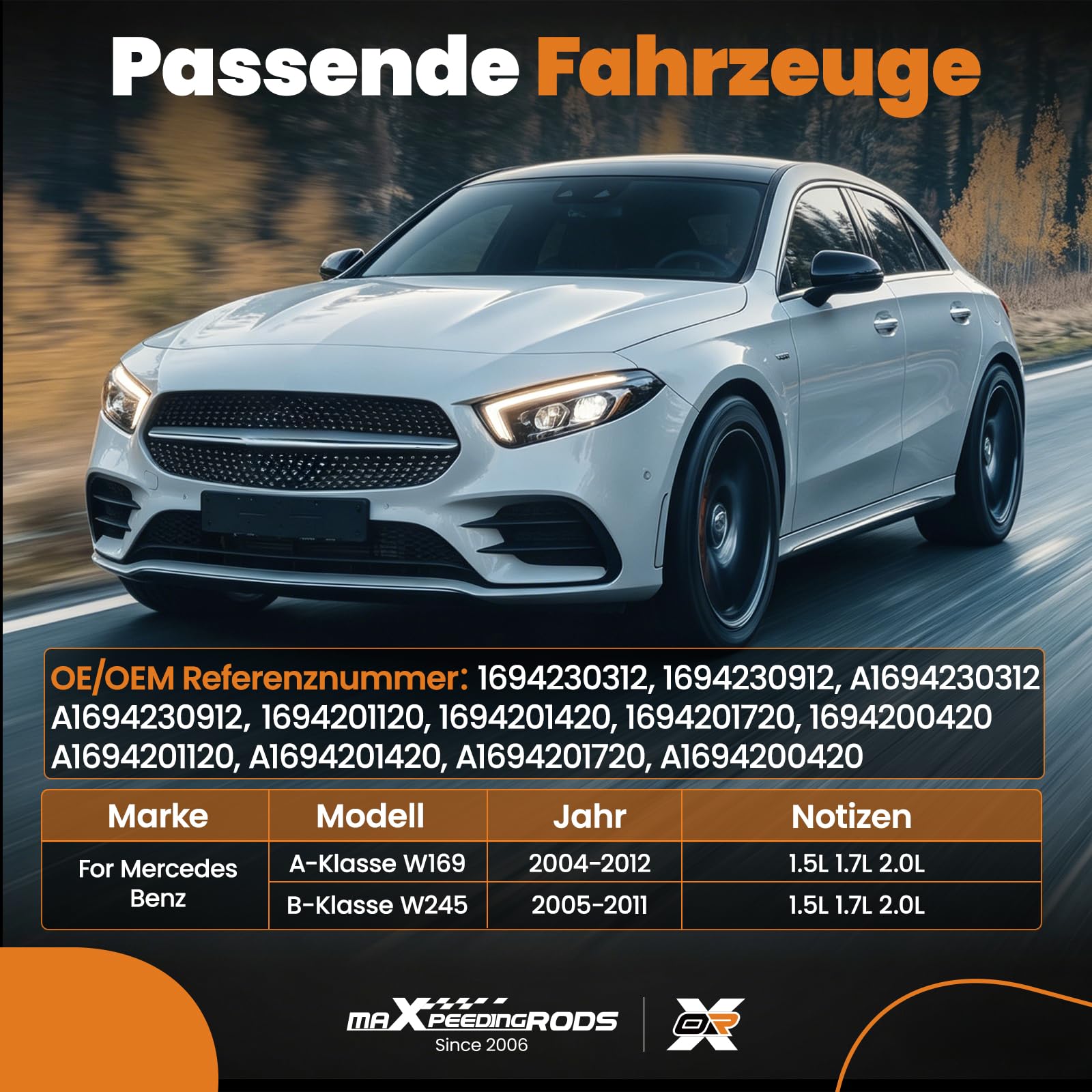 maXpeedingrods Juego de frenos con 2 discos de freno, 4 pastillas de freno traseras para Clase A W169 Clase B W245 1694230312 1694230912 A1694230312
