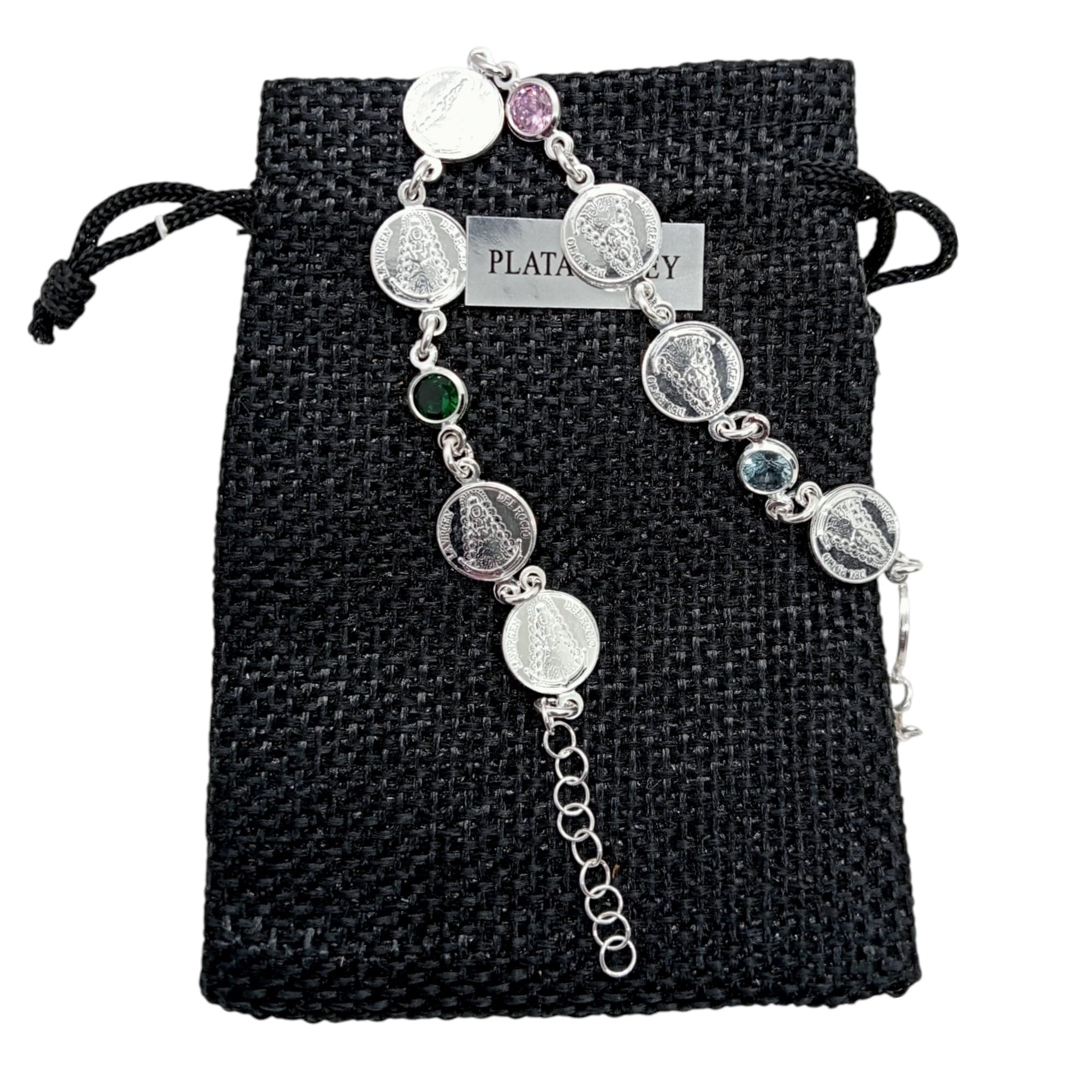 WORLD GOBLINS WORLD GOBLINS Pulsera Virgen del Rocío Plata de Ley 925. Piedras Zirconitas AA Naturales, Joyería Mujer Hecha a Mano en Córdoba-España, Joyas, Regalo Original. (18-21 cm)