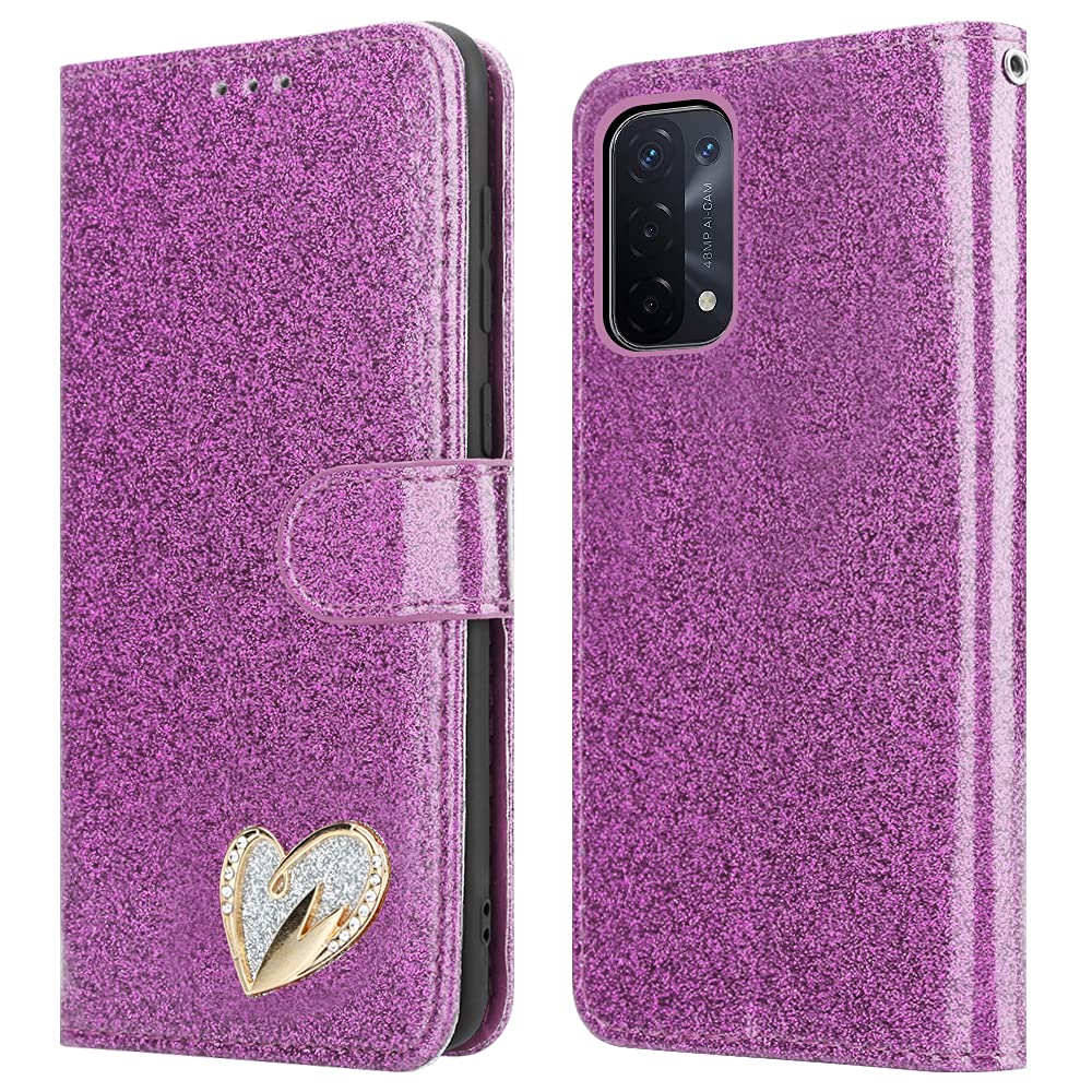 SEAHAI Cover Oppo A74 5G / A54 5G: Custodia In Silicone Morbida, Sottile E Con Glitter - Fantasia Fiore Viola - 2
