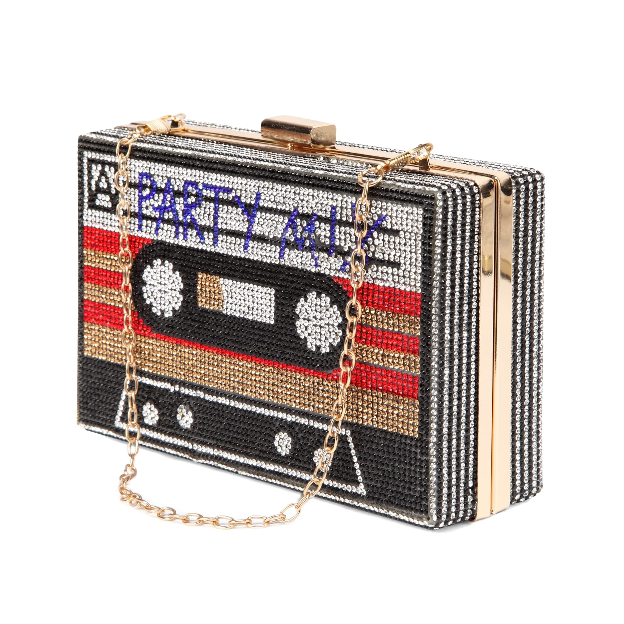Borsa a tracolla retrò da donna, pochette da sera unica e divertente con strass