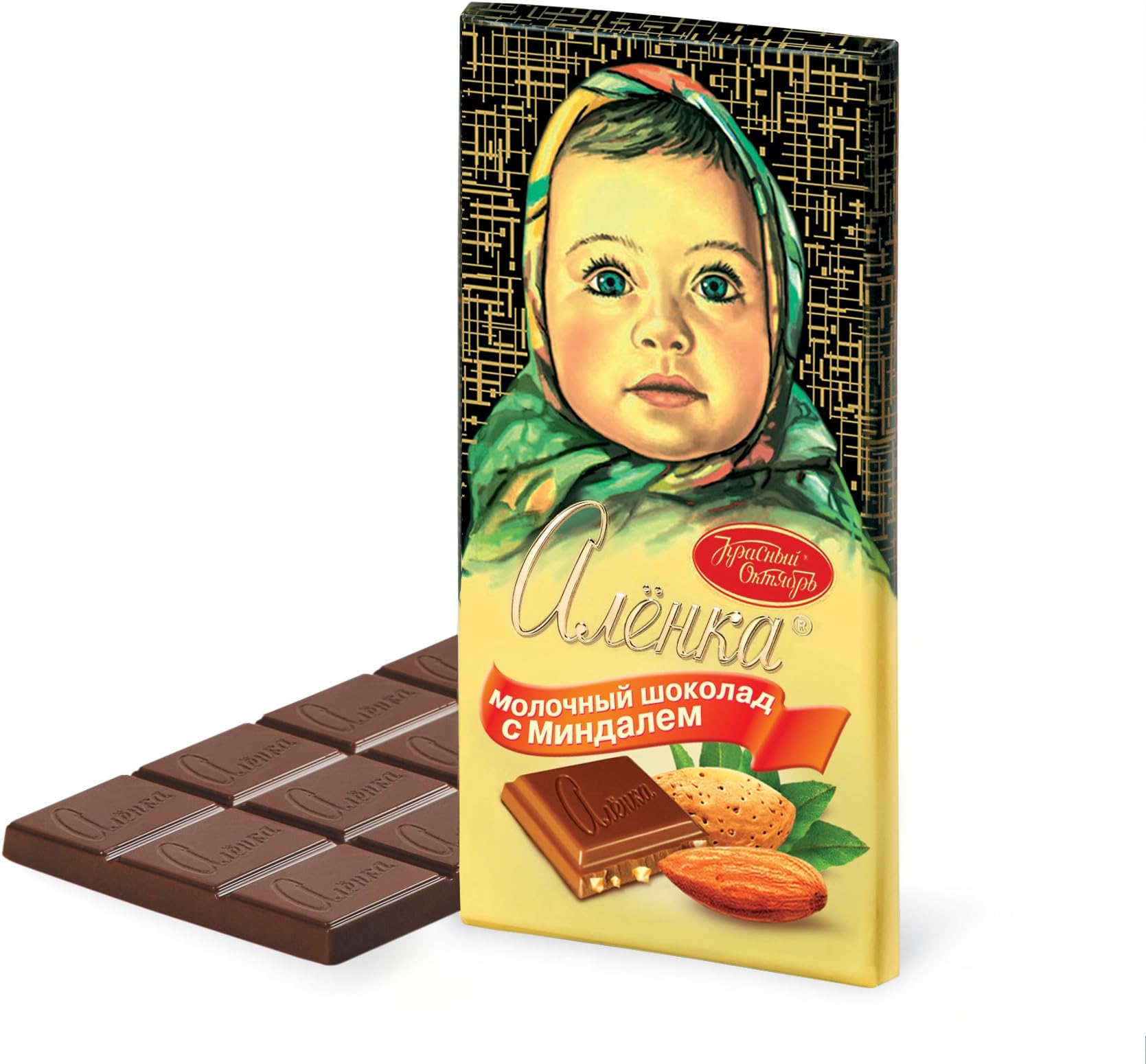 Chocolate ALENKA Russian Sweet Milk Chocolate 3,5Oz (100g) Set of 4 GERNIK (Almonds)