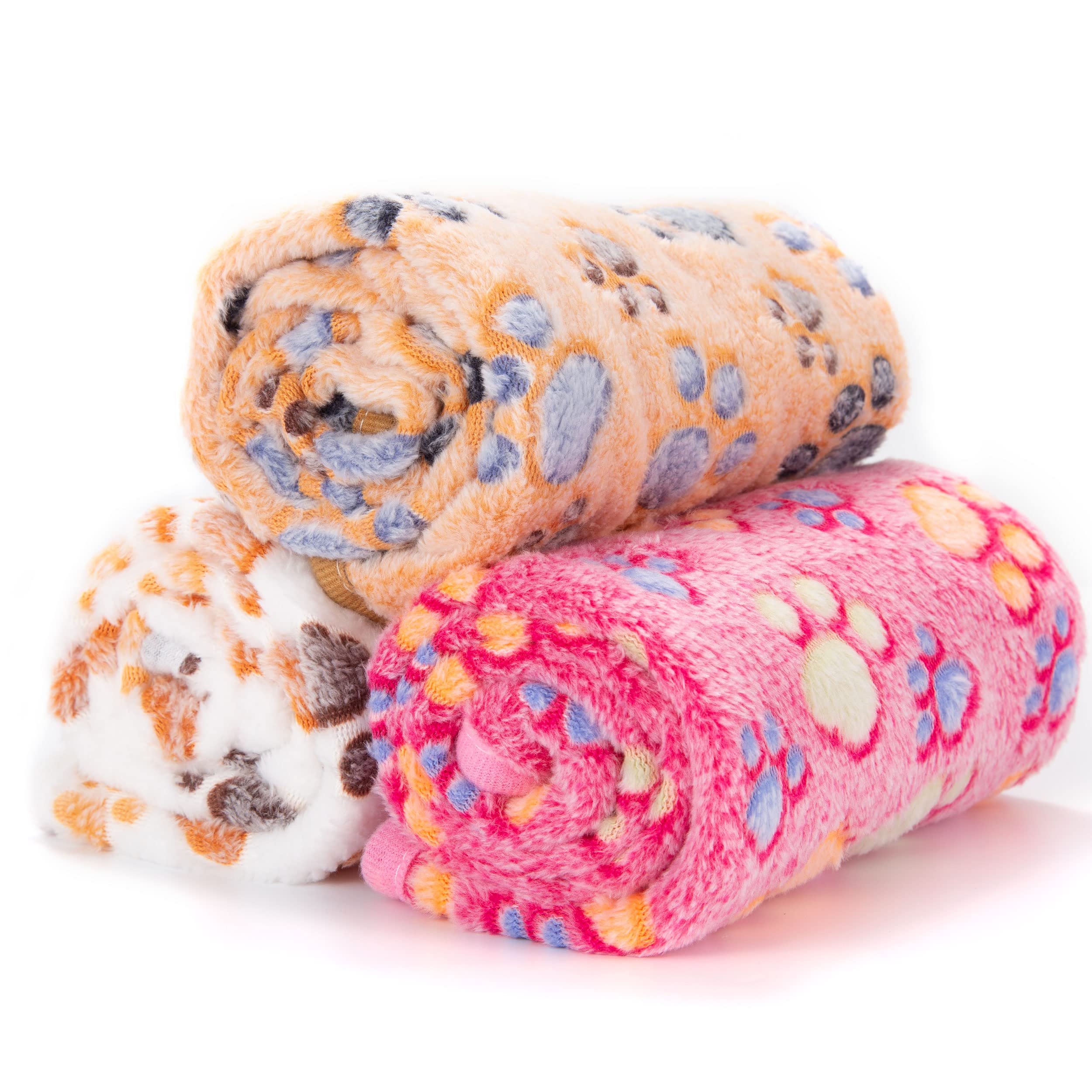 HOLEMZ Manta de Mascota Manta Suave de Felpa para Perro Gatos Vellón Acogedora Cama Invierno Resistente con Pata Estampados para Animales Pequeños y Medianos 3 Piezas 52×76cm
