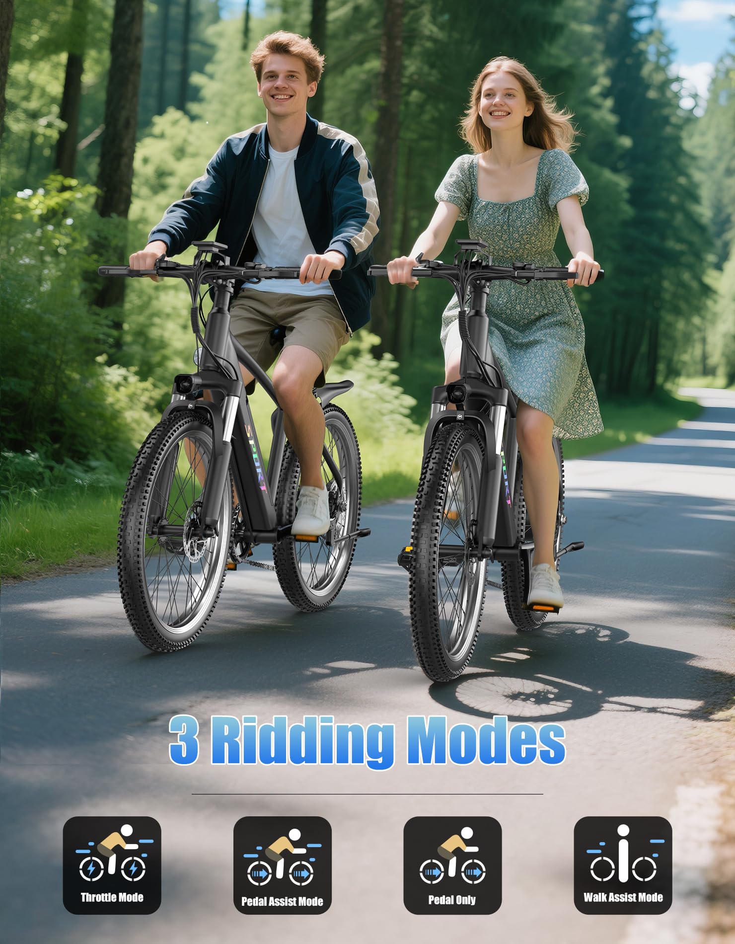 Electric Bike for Adults, 26" Ebike Up to 40KM/H 105 KM Long Range, 1500W Peak Electric Bicycle with 48V 12Ah Removable Battery, Lightweight E-Bike for Mountain City Trail, 5 Modes & 7 Speeds — view 4