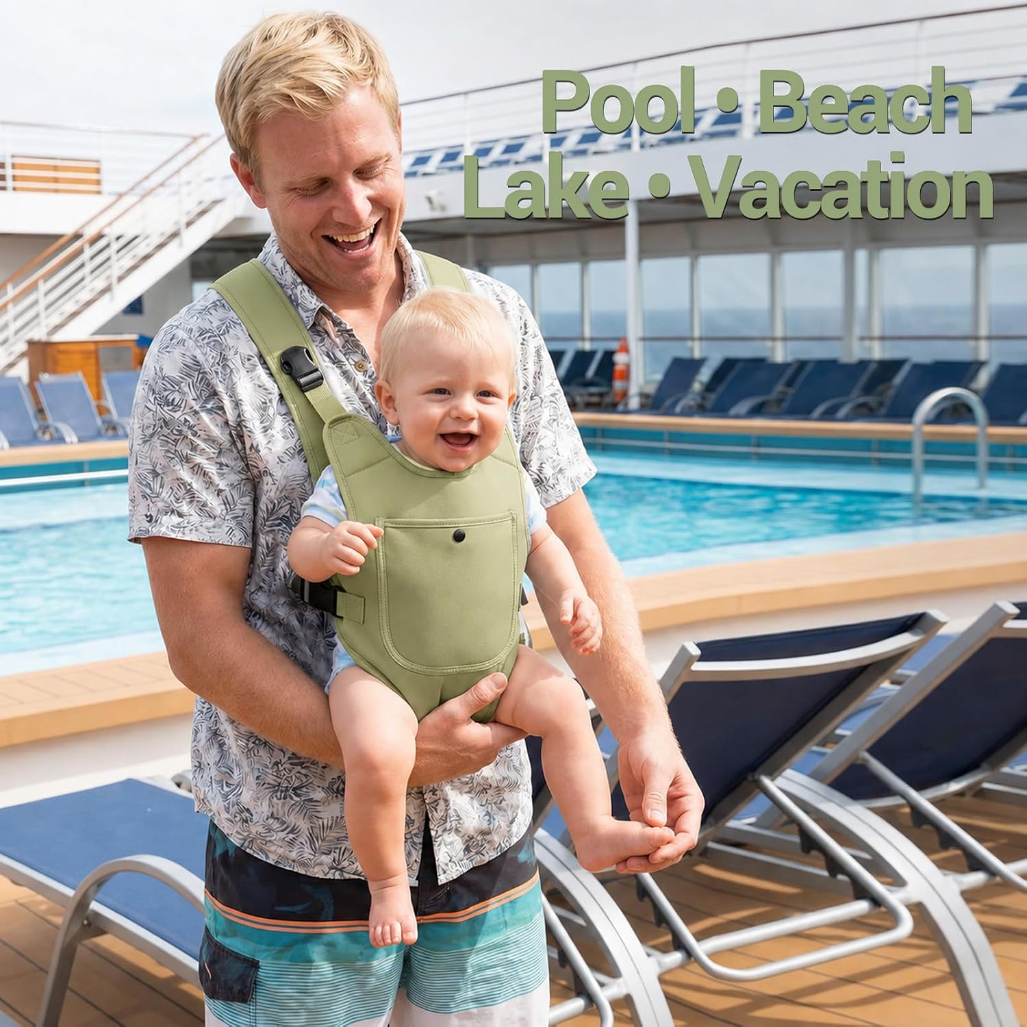 Neoprene Water Baby Carrier Newborn to Toddler, Ergonomic Waterproof Infant Chest Holder with Adjustable Straps, Breathable & Lightweight Baby Wearing Gear for Summer Pool Swimming & Beach