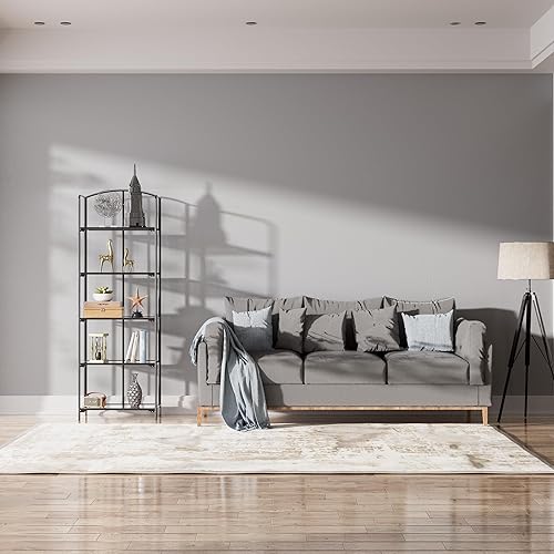 Miniatura 135 de Crofy - Estantería plegable sin montaje para sala de estar, estante plegable blanco de 5 niveles para oficina en casa, organizador de almacenamiento