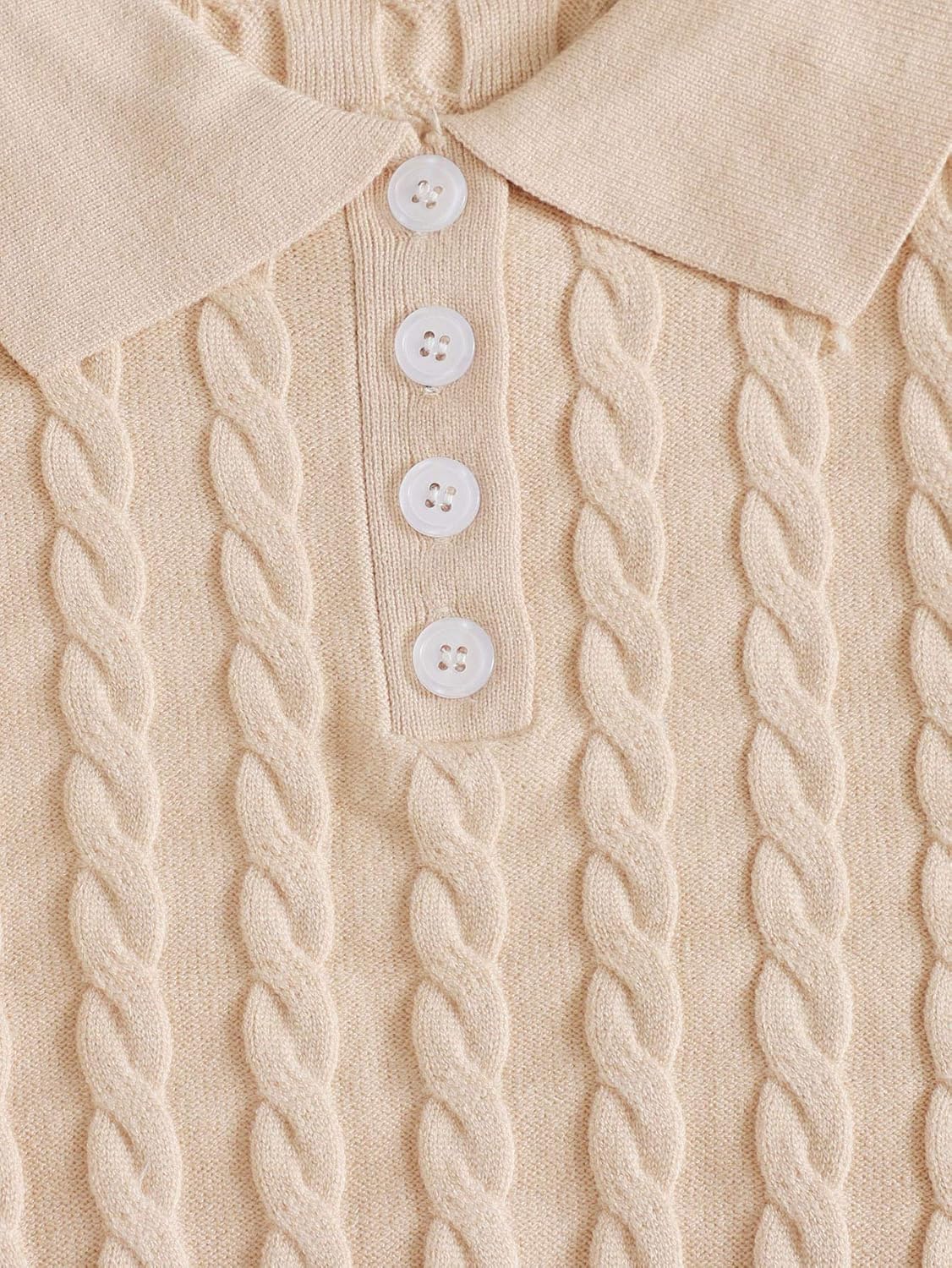 Verdusa Women's Button Front Cable Knit Crop Top - Short Sleeve Pullover Sweater