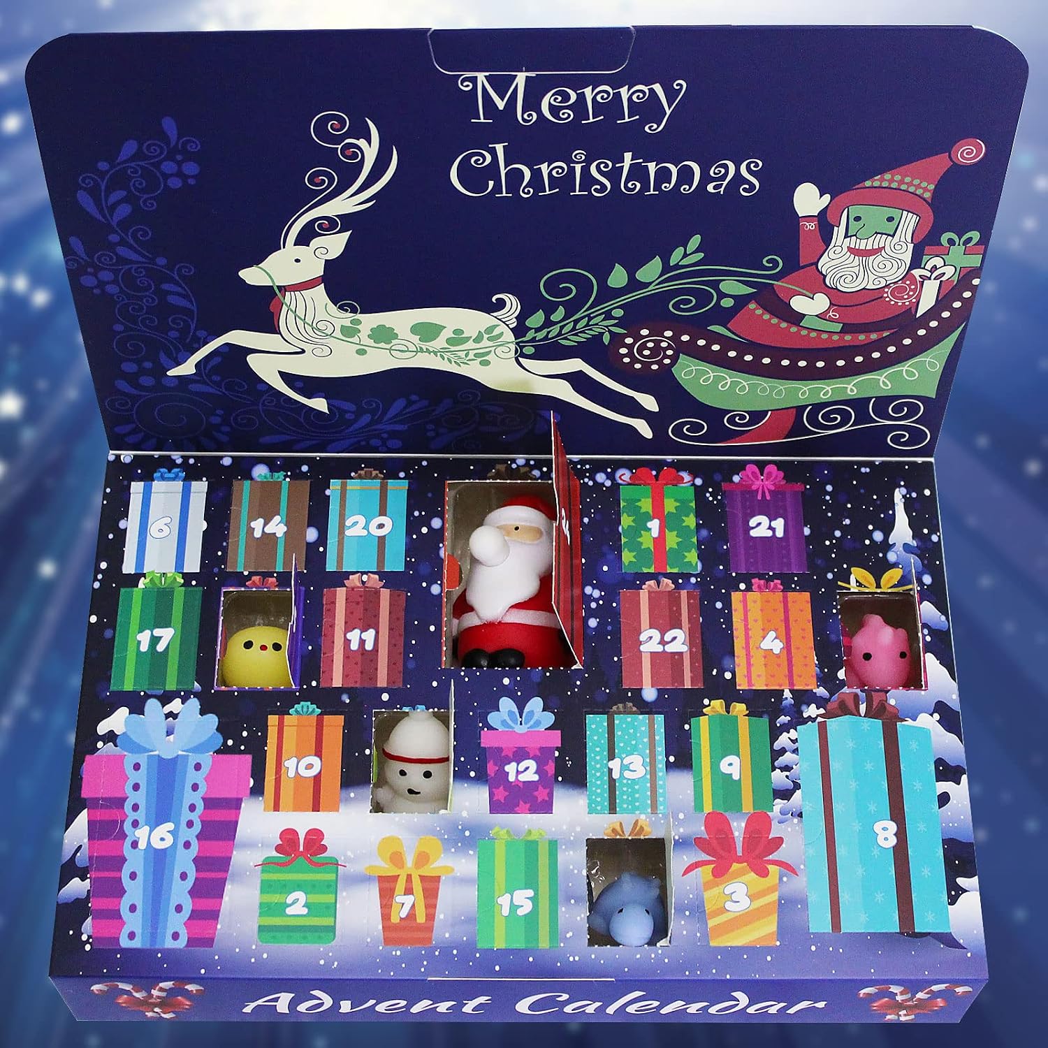 24pcs Advent Calendar 2025 for Kids, Christmas Calendar Countdown with 24PCS Various Cute Relief Stress Toys, 3 Pinch to Bubble Toys & 21 Mochi Squishy for Boys Girls
