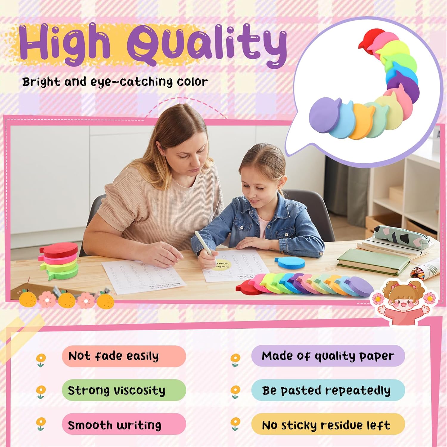 Leinuosen 12 Pieces Sticky Notes Shape 3 Inch Bright Colors Self-Stick Pads Multiple Colors Sticky Notes Back to School Gifts for Classroom Office Supply, 100 Sheets/pad - Image 6