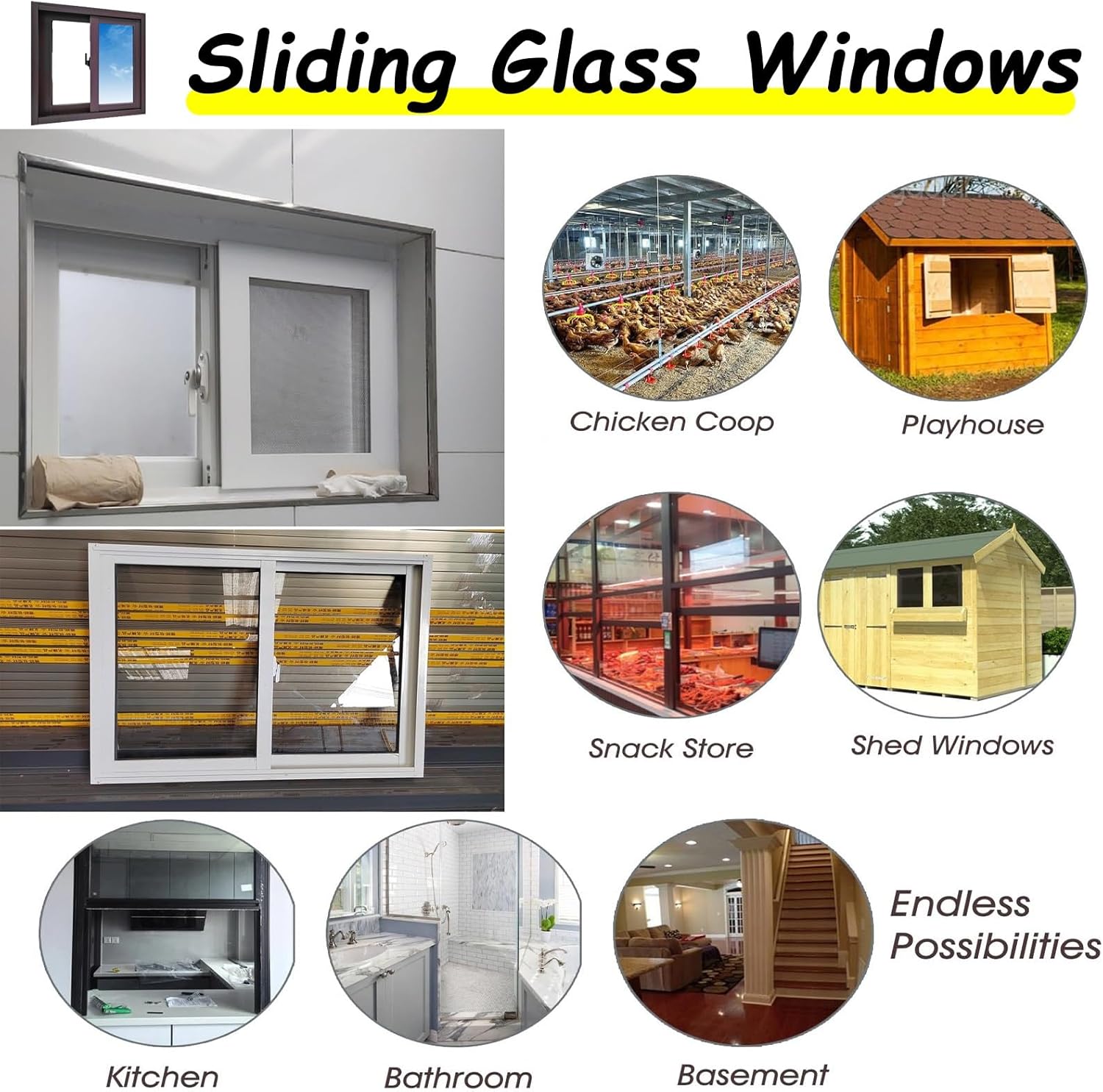 White Venting Window for Basement Bathroom House, 22x17in / 56x43cm Flush Mount Horizontal Sliding Shed Windows - Custom Size, Household Small Window