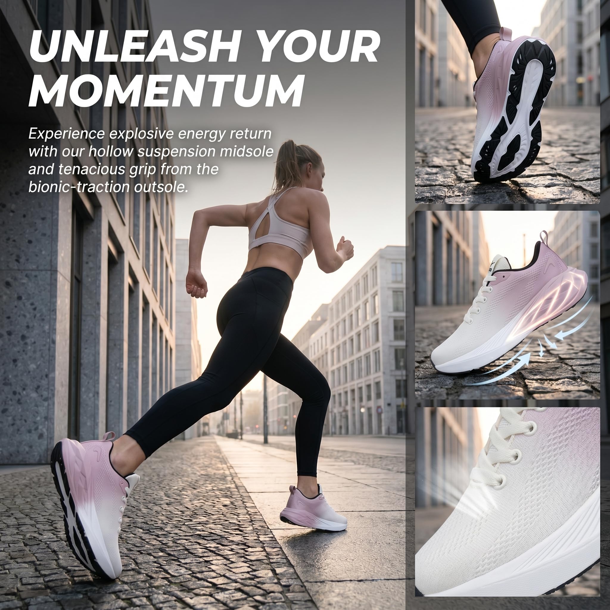 JOMIX Zapatillas Mujer con Cordones Zapatillas Deportivas de Malla con Suela Alta Ligeras y Transpirables Zapatillas para Fitness Running Gimnasio y Uso Diario