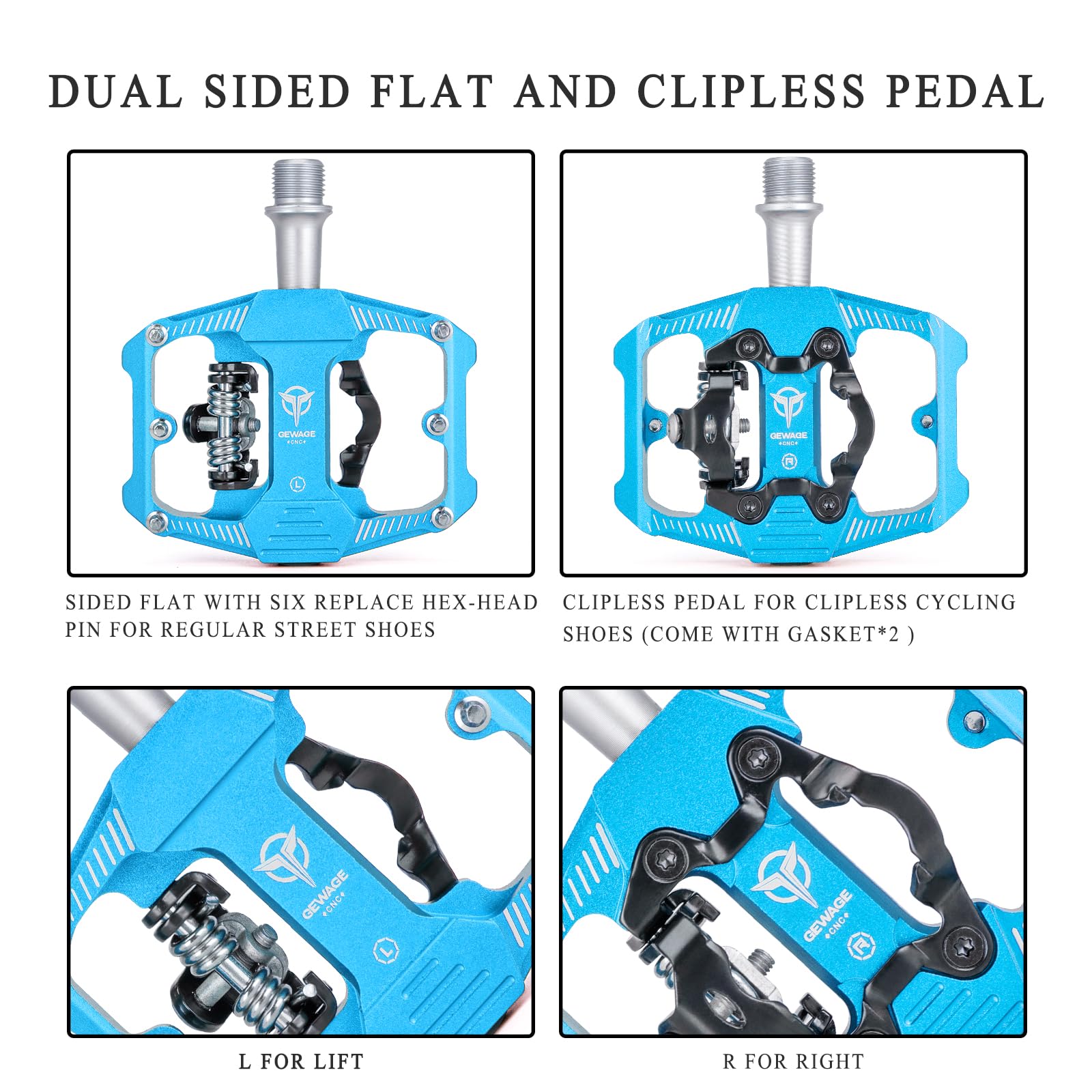 Mountainbike-Pedale – Dual-Funktions-Flach- und SPD-Pedal – 3 versiegelte Lagerplattform-Pedale SPD-kompatibel, Fahrradpedale für BMX-Spin-Heimtrainer, Peloton, Trekkingrad