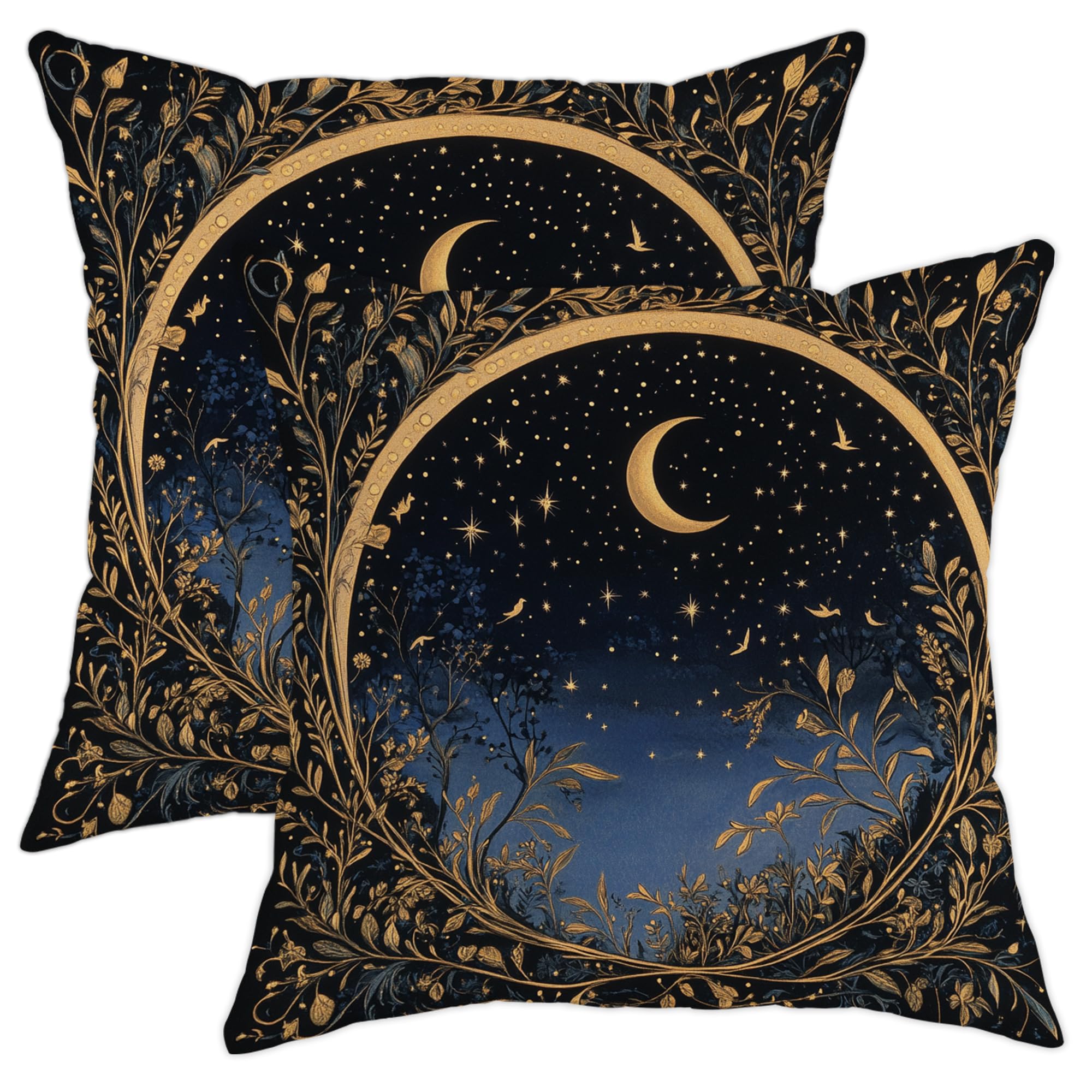 Celestial Pillow Covers Set of 2, Navy Blue Moon and Stars Decorative Throw Pillows Case, Nighttime Aesthetic Farmhouse Decor Cushion Covers for Living Room Sofa Bed Couch 20x20 Inch