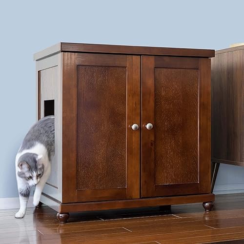Miniatura 9 de THE REFINED FELINE - Gabinete arenero para gatos con bandeja de arena oculta, mueble para gato, tamaño grande y extragrande, estilo moderno, color