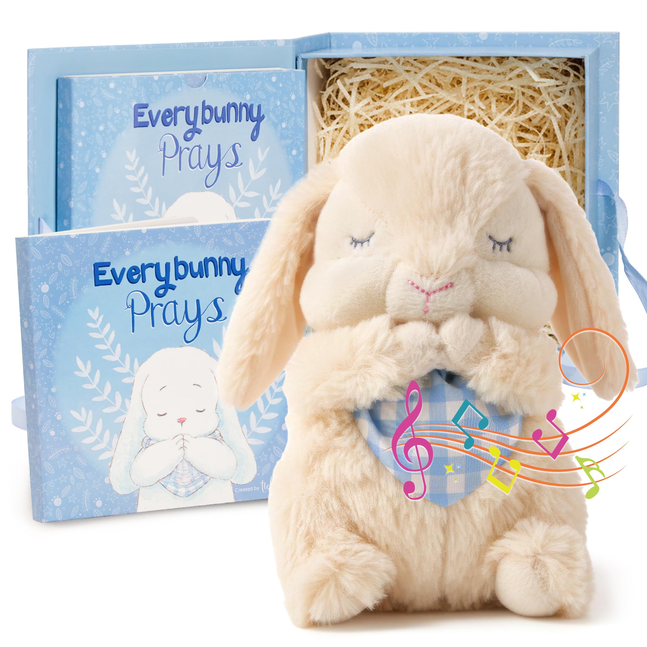 Tickle & Main Everybunny Prays Bunny Stuffed Animal & Musical Toy - Blue, 7 in Plush & Illustrated Book, Recites Now I Lay Me Down to Sleep - Baptism Gifts for Boys - Christening Gifts for Boys