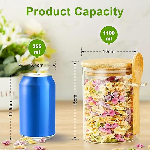 Miniatura 5 de venleft Tarro de vidrio con tapa, paquete de 4 recipientes de almacenamiento de vidrio hermético transparente de 18.5 onzas con tapas de bambú y