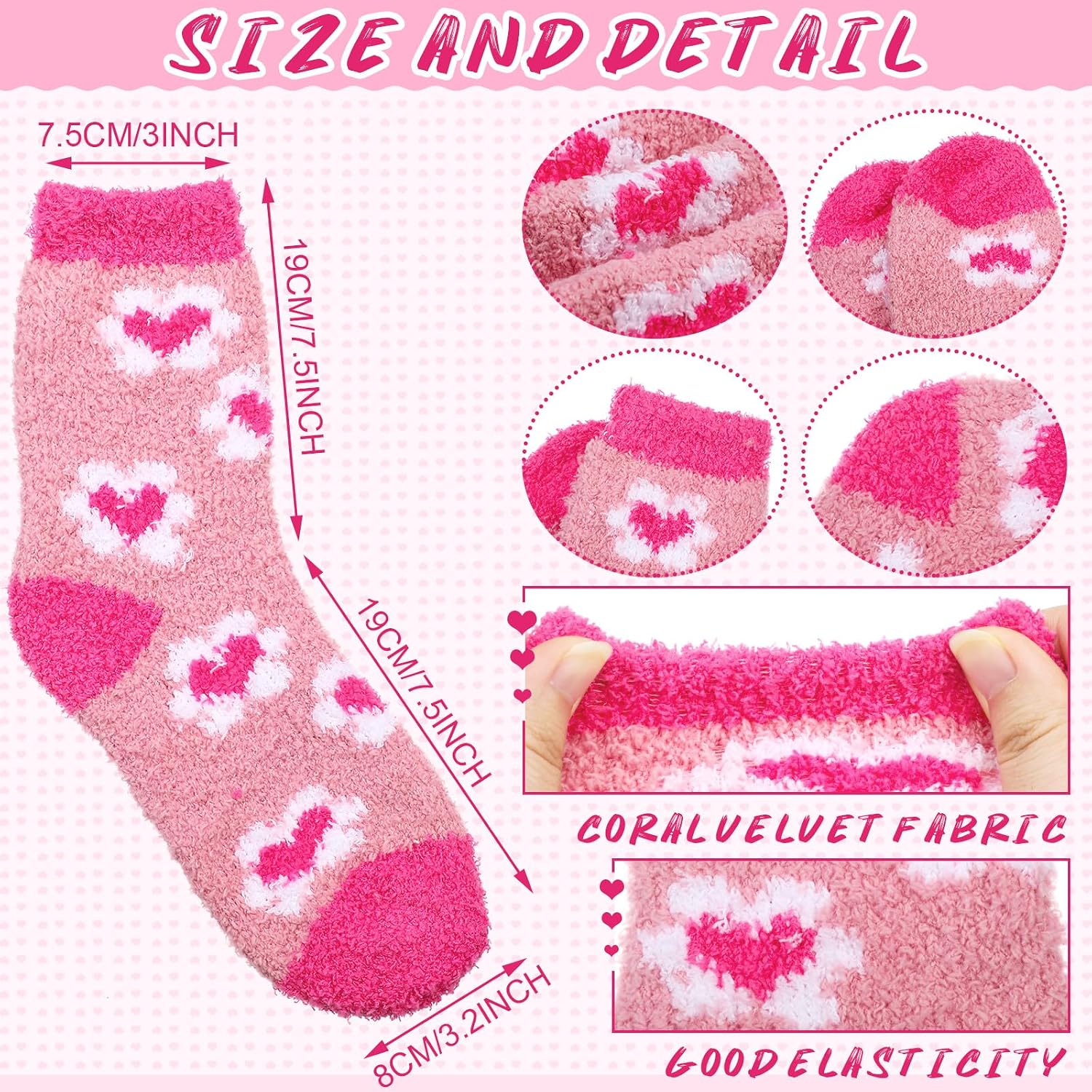 18 Pairs Valentine's Day Fuzzy Socks for Women in Bulk Cozy Red Pink Heart Socks Fluffy Galentines Day Gifts Bulk