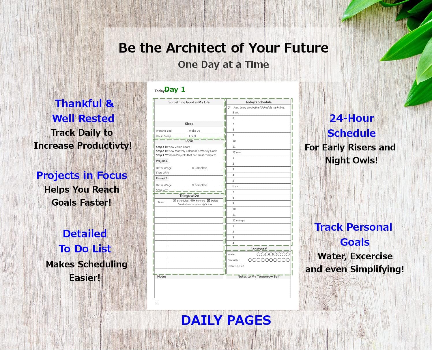 Guided Daily Planning to Improve Organization, Time Management & Success. Daily, Monthly & Weekly Goals, 6 x 9 inches, Undated Planner (Lapis Blue)