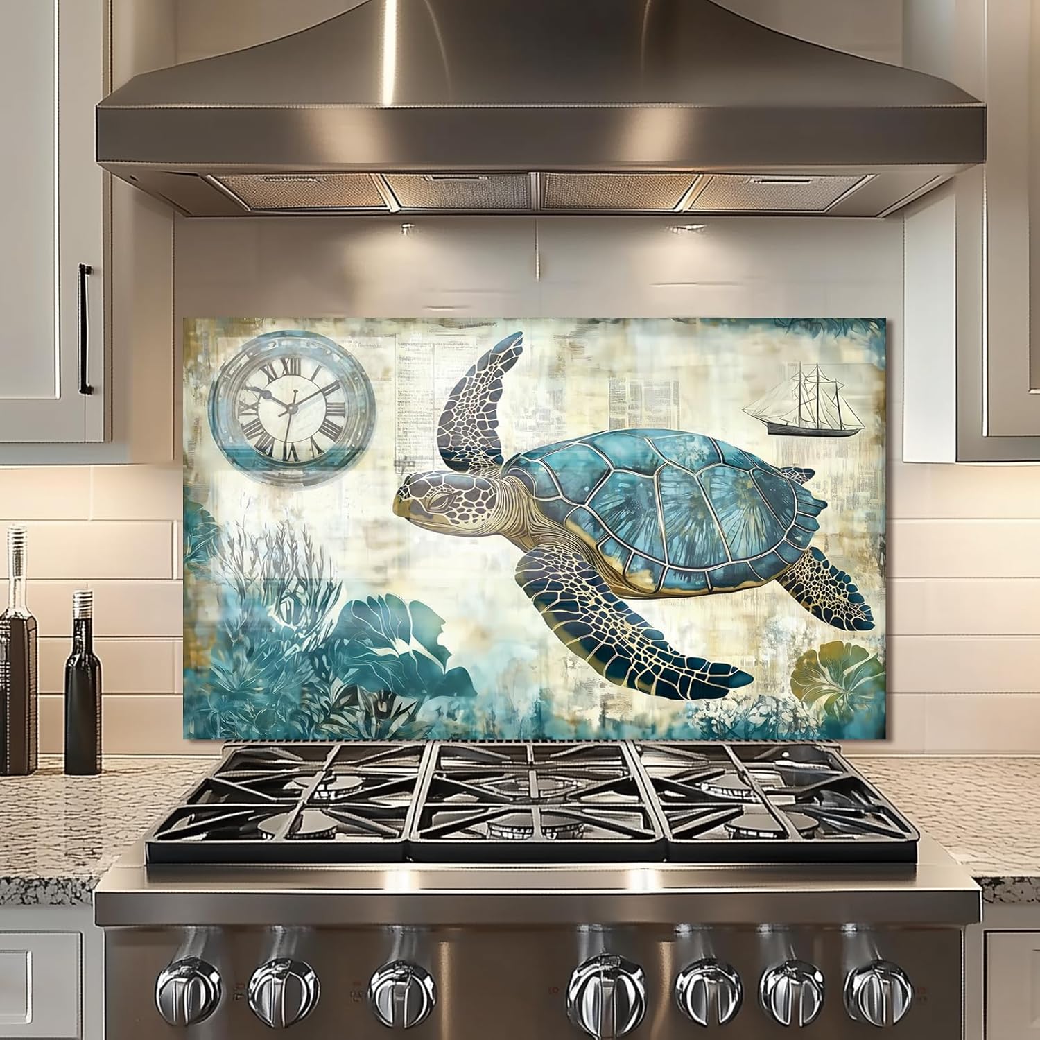 Amazon.com: fzxwyishu Beach turtle Tempered Glass Kitchen Backsplash ...