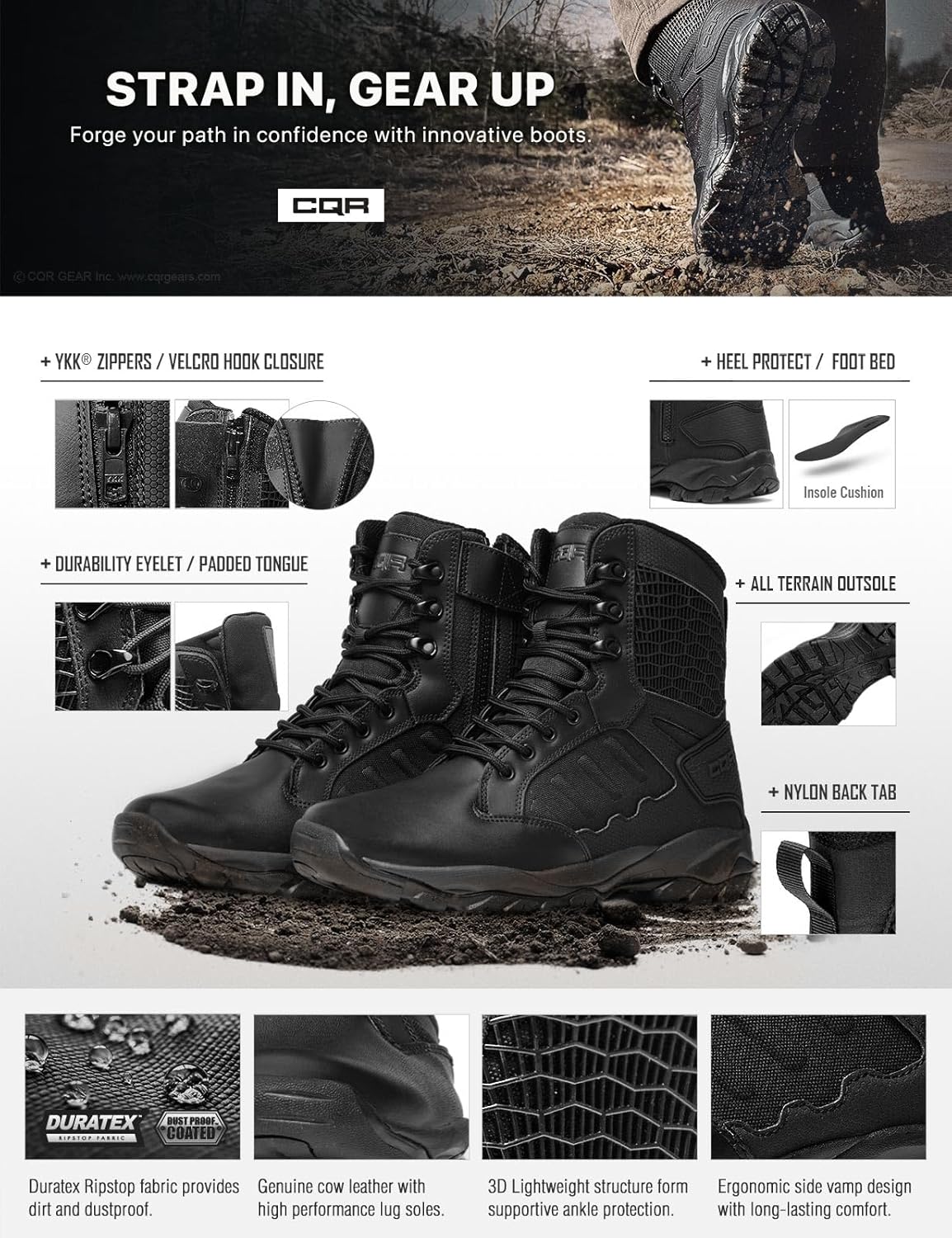 CQR Men's Military Tactical Boots, Lightweight 6 Inches Hiking Combat Boot Durable Breathable Outdoor Work Motorcycle Footwear - Image 7