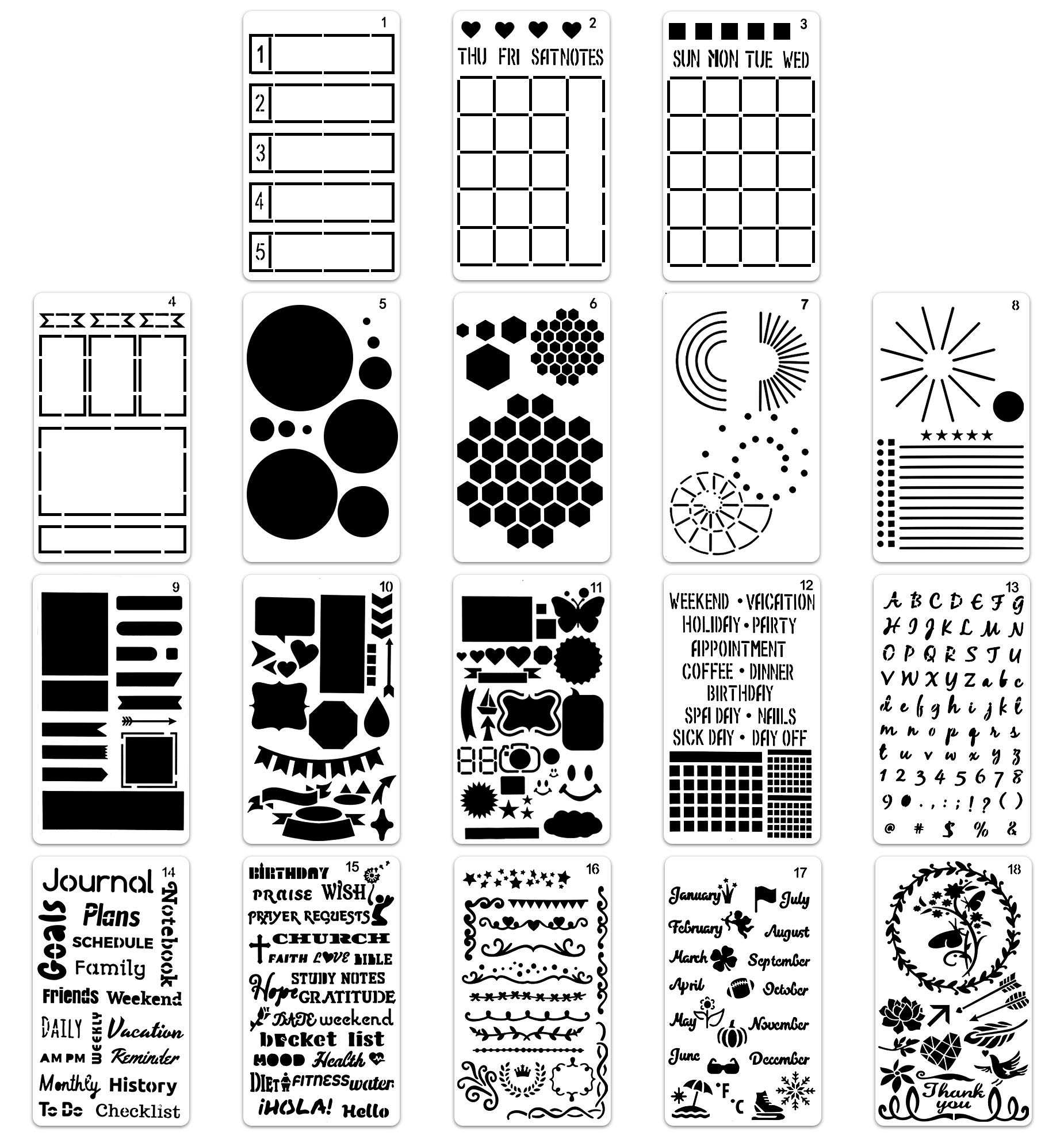 Buy Katfort 18pcs Journal Stencils, 4‘’ x 7‘’ Plastic Planner Stencils Set, Portable Stencils