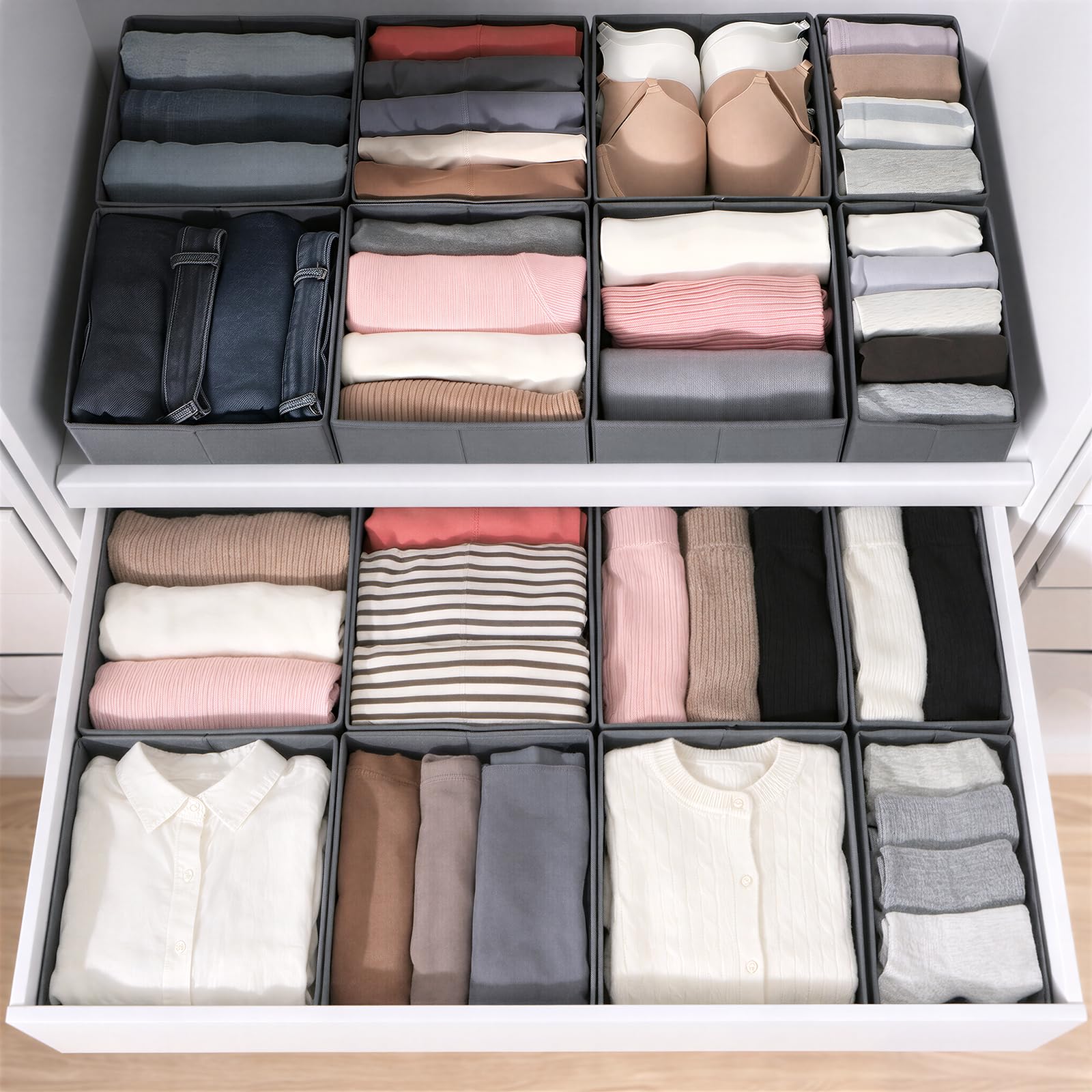 Set di 16 organizer per cassetti adatti per guardaroba PAX, 100 x 58 cm, pieghevole, per vestiti e vestiti per bambini, design modulare, stabile, grigio